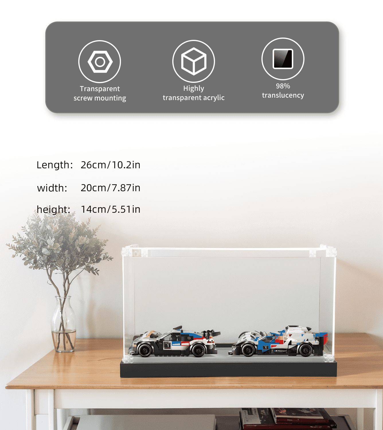 LEGO BMW M4 GT3 & BMW M Hybrid V8 76922 Display Case - Premium Acrylic Showcase for Collectible LEGO Car Models - Perfect for Home Decor, Office Display, and LEGO Enthusiast Collections