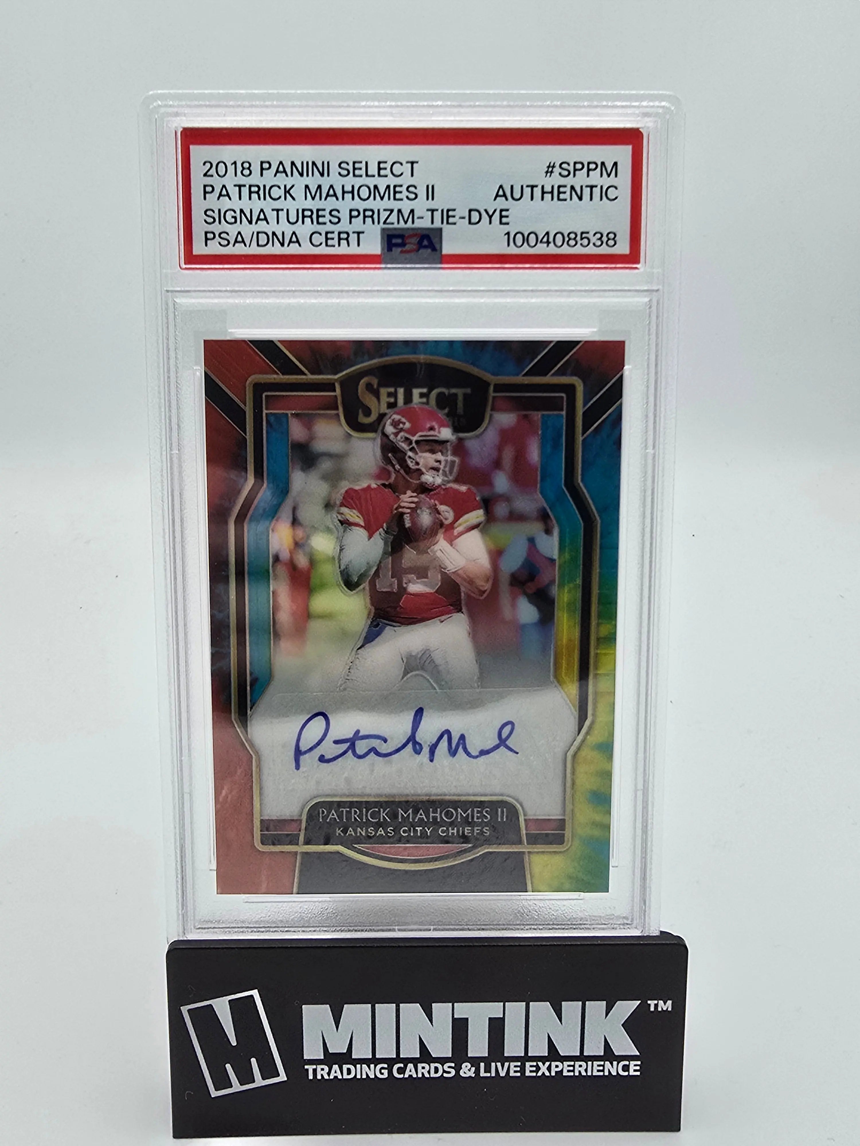 2018 Panini Select Football Patrick Mahomes II Tie Dye Prizm Auto PSA Authentic 4/7 #SP PM - Rare Collectible for NFL Fans & Sports Memorabilia Collectors - Perfect for Display, Investment & Gifting