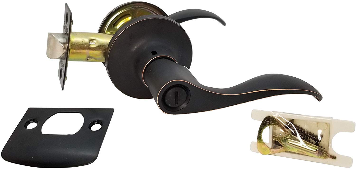 Wave Style Oil-Rubbed Bronze Privacy Bedroom & Bathroom Door Lock Lever Handle - Perfect for Home, Office, and Hotel Interior Doors (LH)