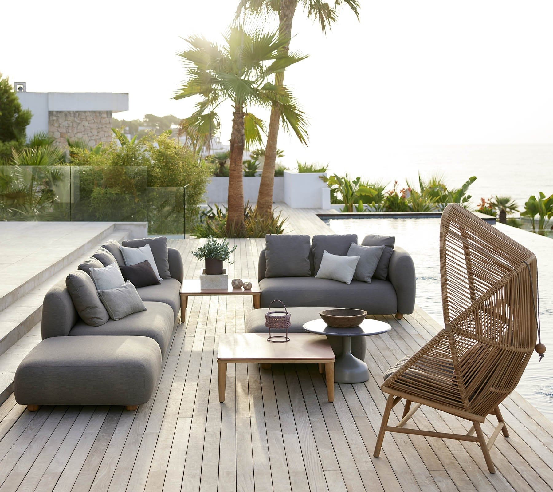 Outdoor Corner Sofa Set with Table and Pouf - Waterproof Patio Furniture for Garden, Backyard, and Poolside Relaxation