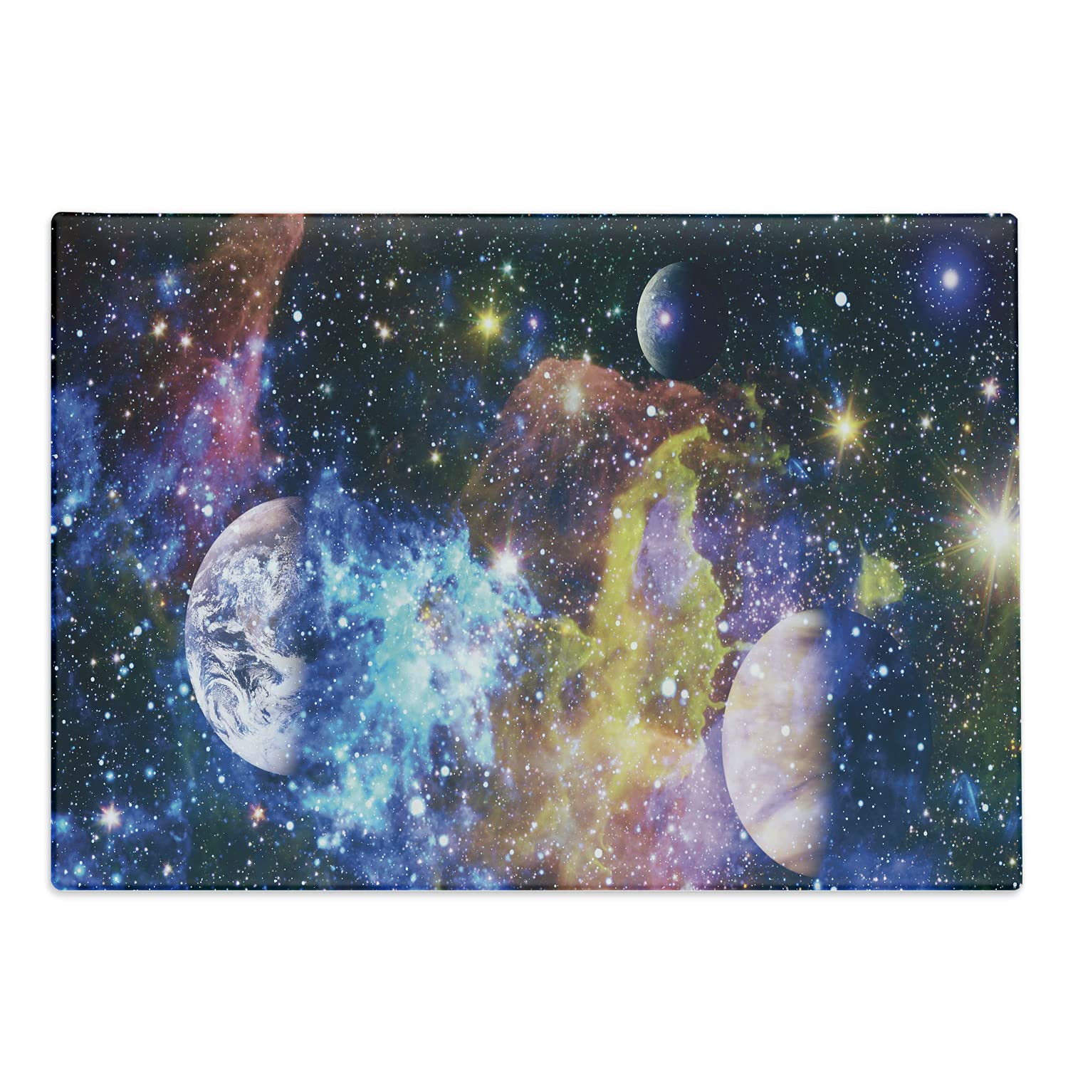 Ambesonne Space Themed Tempered Glass Cutting Board - Futuristic Abstract Stars & Planets Design, Large Decorative Serving Board for Kitchen & Dining - Perfect for Entertaining, Gift Giving & Astronomy Enthusiasts