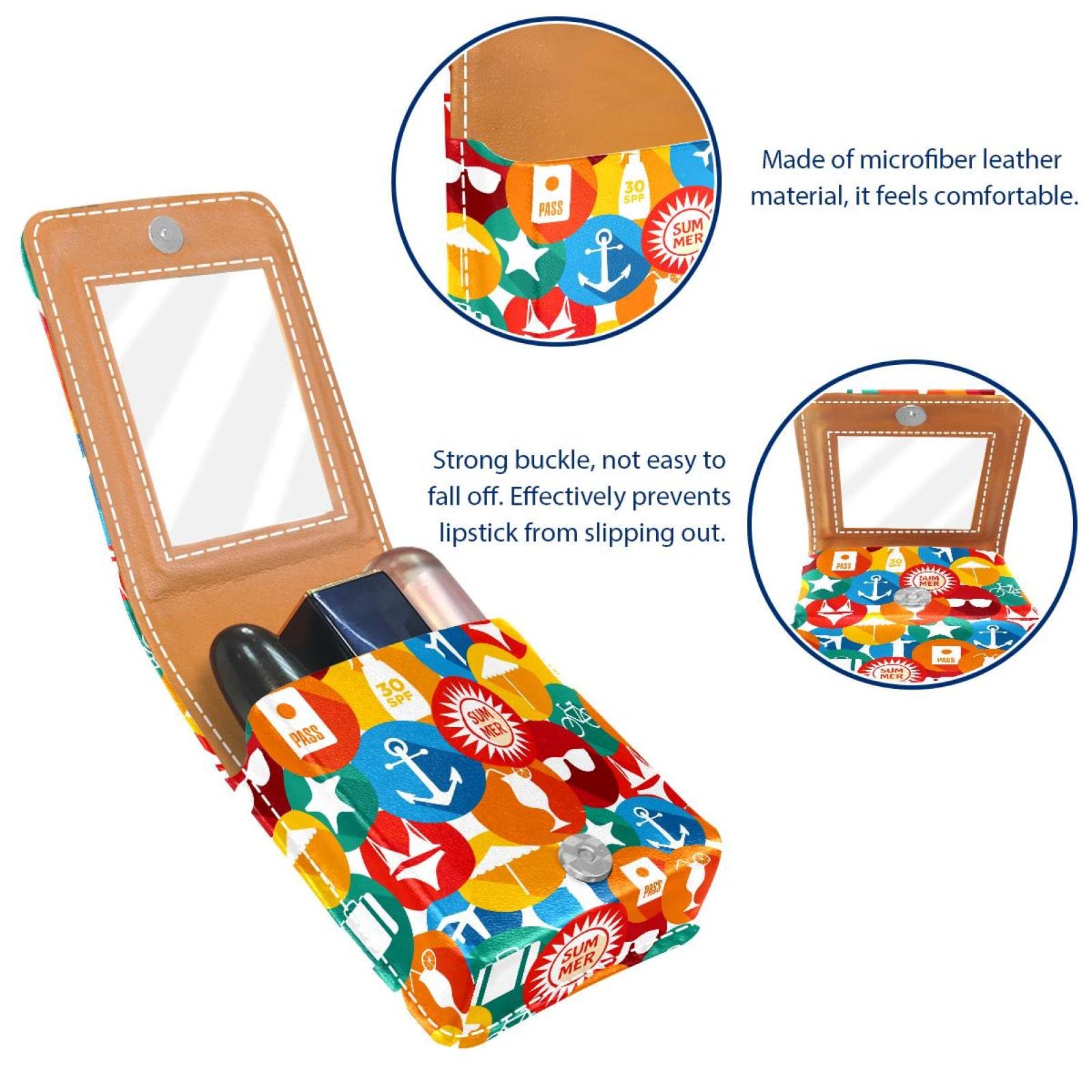 Personalized Lipstick Case - Portable Makeup Bag & Cosmetic Pouch Organizer with Colorful Summer Pattern - Perfect for Travel, Gift, and Daily Makeup Storage