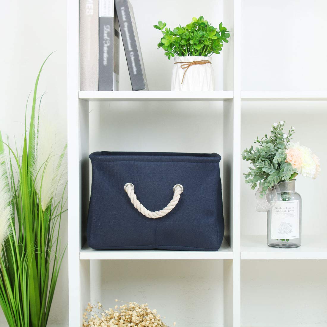 uxcell Collapsible Fabric Storage Basket - 50L Dark Blue Linen & EVA Organizer with Dual Handles | Space-Saving Solution for Bedroom, Office, Closet, Nursery & Laundry Room Organization