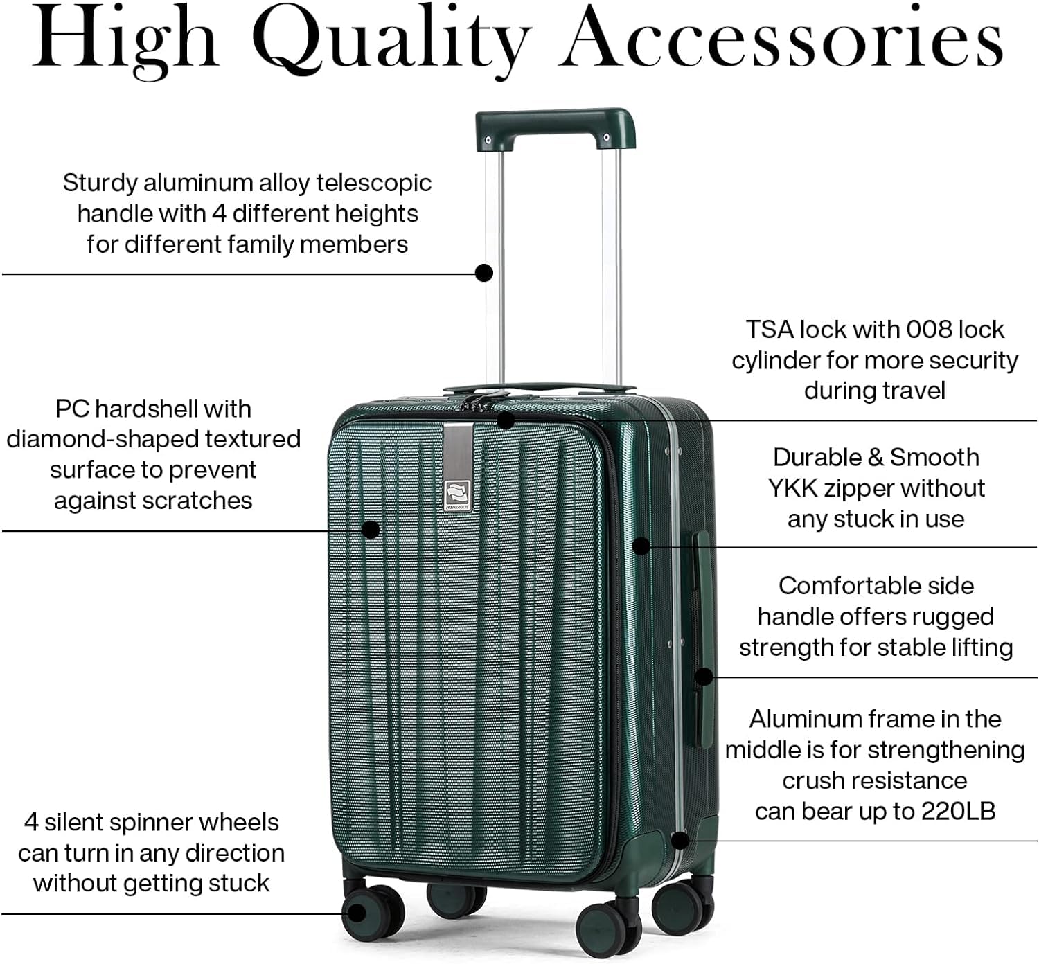 Hanke 26 Inch Large Checked PC Hard Shell Suitcase with Aluminum Frame & Wheels - Top Opening Design for Men & Women (Bamboo Green) | Perfect for Air Travel, Business Trips & Vacation Luggage