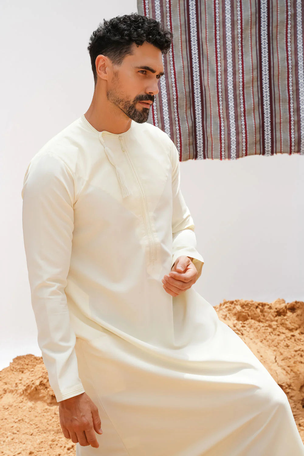 Premium Faris Omani Thobe/Jubba for Men - Traditional Yellow Embroidered Arabic Robe - Perfect for Eid, Weddings & Special Occasions