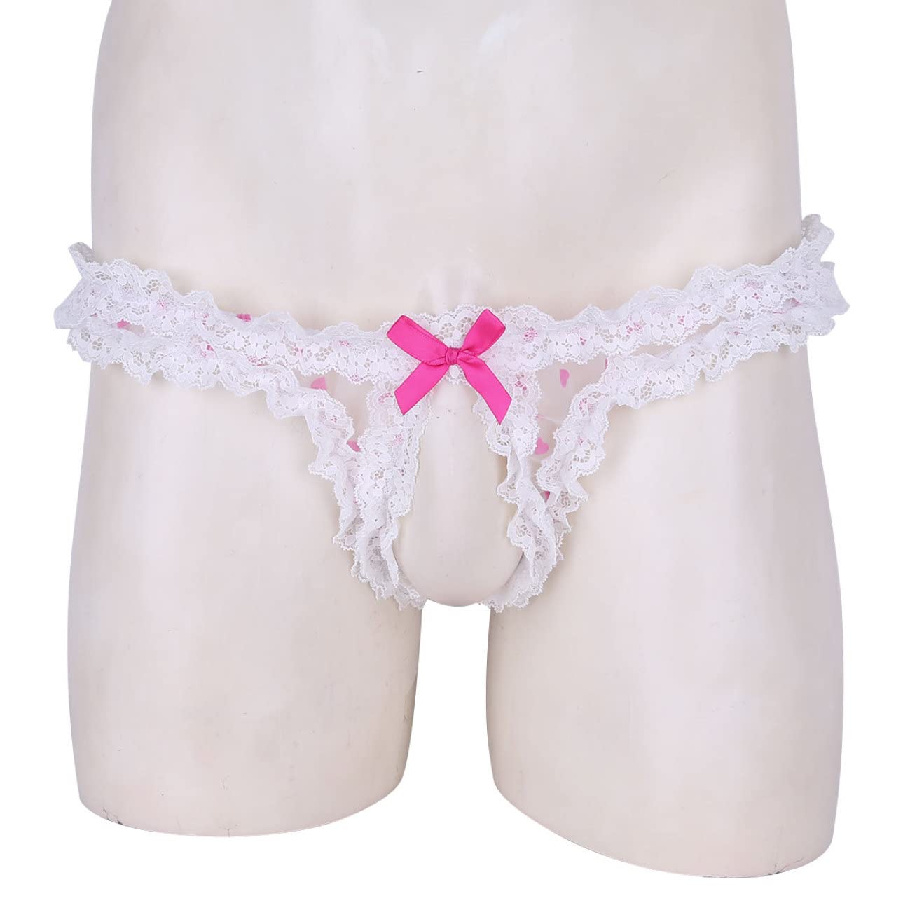 Men's Sheer Lace Panties with Heart Print - Crossdress Lingerie, Ruffled Bikini Briefs for Sissy & Gay Underwear - Perfect for Role Play, Cosplay and Special Occasions