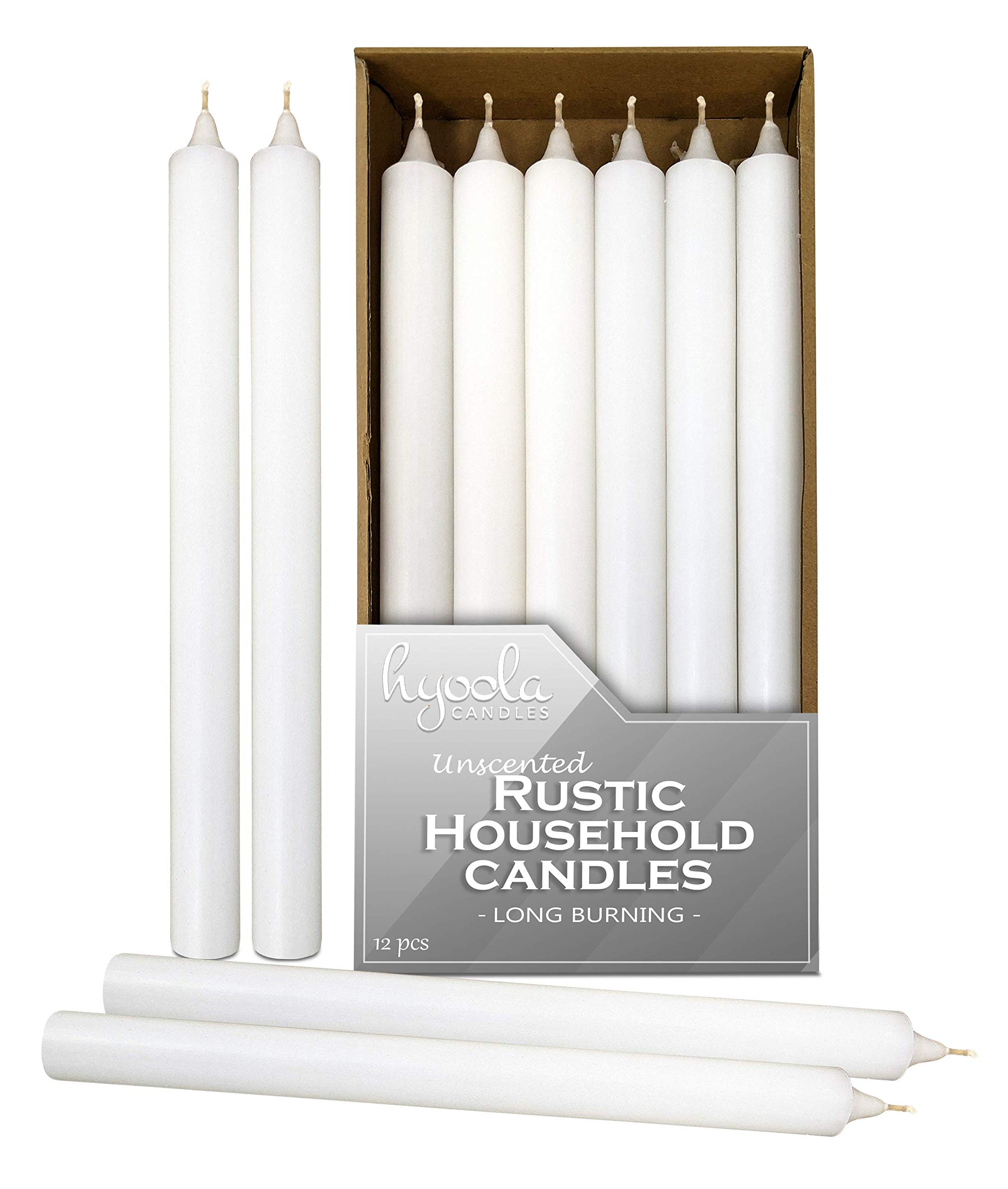 Hyoola 10 Inch White Dinner Candles - 12 Pack Unscented for Weddings & Dining