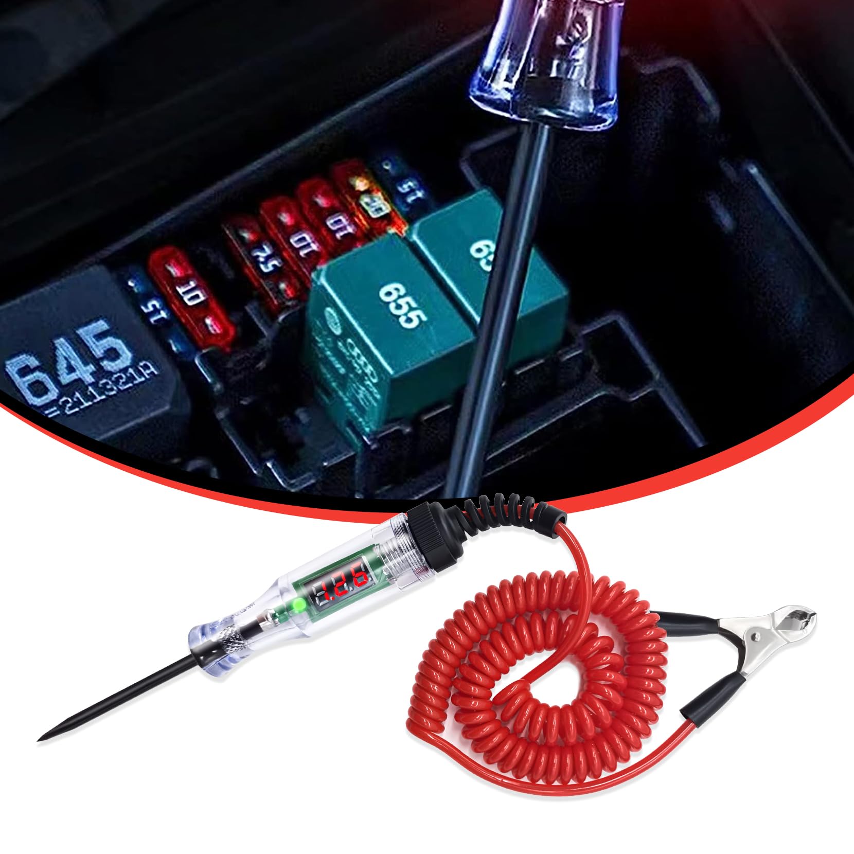 12V 24V DC Car Circuit Tester Light - Auto Bidirectional Voltage Tester Pen with Long Probe for Automotive Electrical Testing - Perfect for Checking Wires, Fuses, Sockets in Cars, Trucks & Motorcycles (Red)