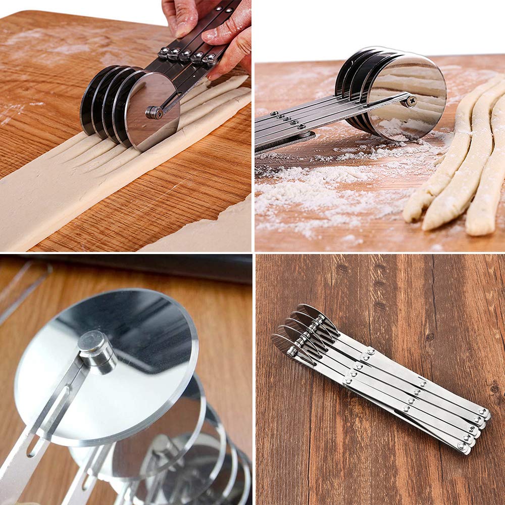 5-Wheel Stainless Steel Pastry Cutter & Pizza Slicer - Expandable Multi-Round Dough Divider for Baking, Cookies, Pies - Perfect for Home Kitchens & Professional Bakeries
