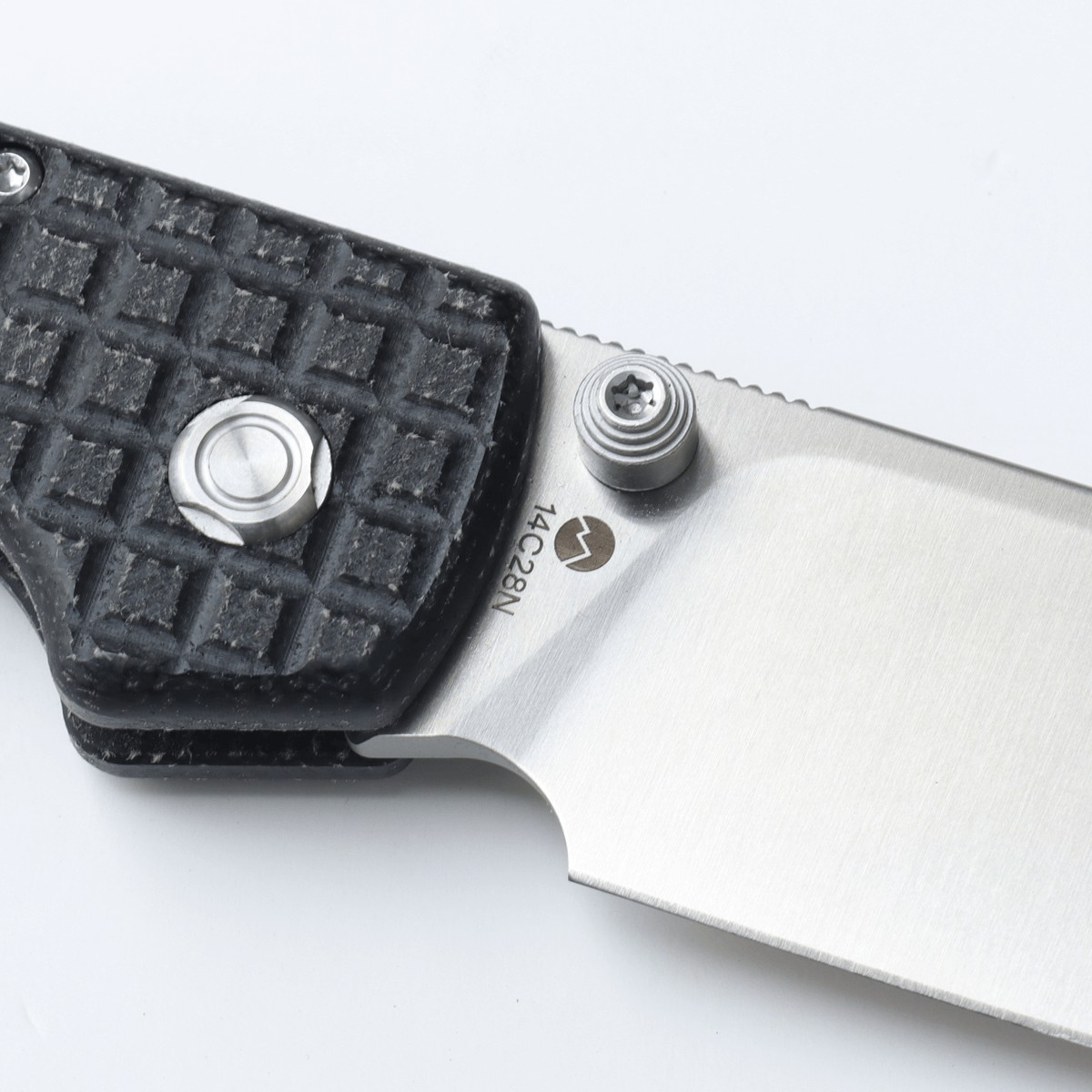 WMK Exclusive Vosteed Raccoon Button Lock Folding Knife - Black Micarta Frag Pattern Handle, 14C28N Plain Edge RC3SVM13 | EDC, Camping, Outdoor Survival & Everyday Carry Pocket Knife