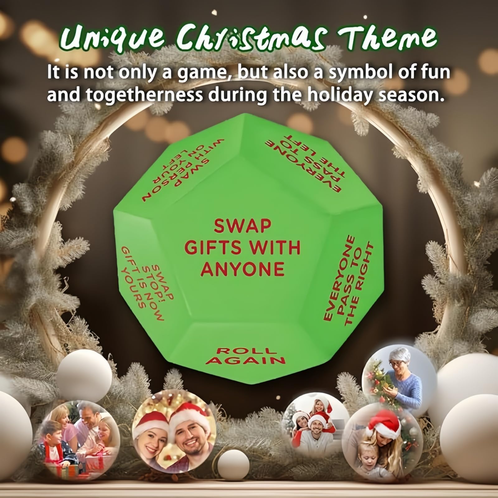 Santa Swap Gift Exchange Dice - 2025 New Pattern with 12 Unique Faces | Perfect for Family, Friends & Colleagues | Christmas Holiday Party Decorations & Gift Exchange Ideas | Elegant Gift Box Packaging | Fun for Secret Santa, Office Parties & Festive Gatherings