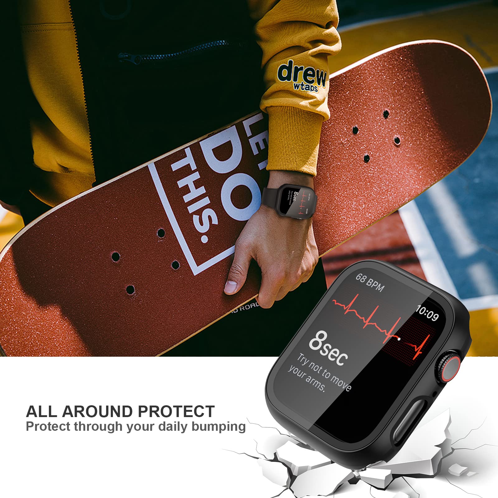 2 Pack Slim Hard PC Case with Tempered Glass Screen Protector for Apple Watch Series 9/8/7 45mm - Ultra Thin Protective Cover for iWatch Accessories (Clear) - Perfect for Workouts, Outdoor Activities & Daily Wear