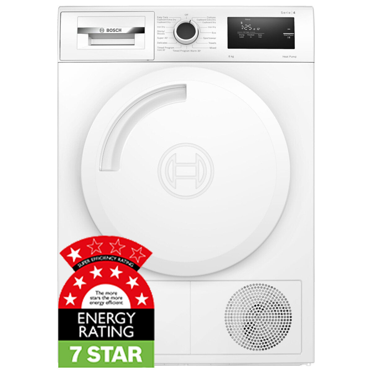Bosch Series 4 8kg Heat Pump Tumble Dryer WTH83001AU - Energy Efficient, Quiet & Gentle on Clothes - Perfect for Small Families & Apartments - Laundry Room & Home Use