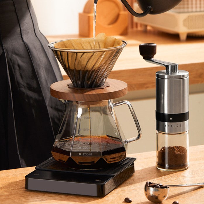 Premium V60 Coffee Dripper Set with Walnut Wood Stand & Glass Carafe - Perfect for Pour Over Brewing at Home, Office or Gifts for Coffee Lovers
