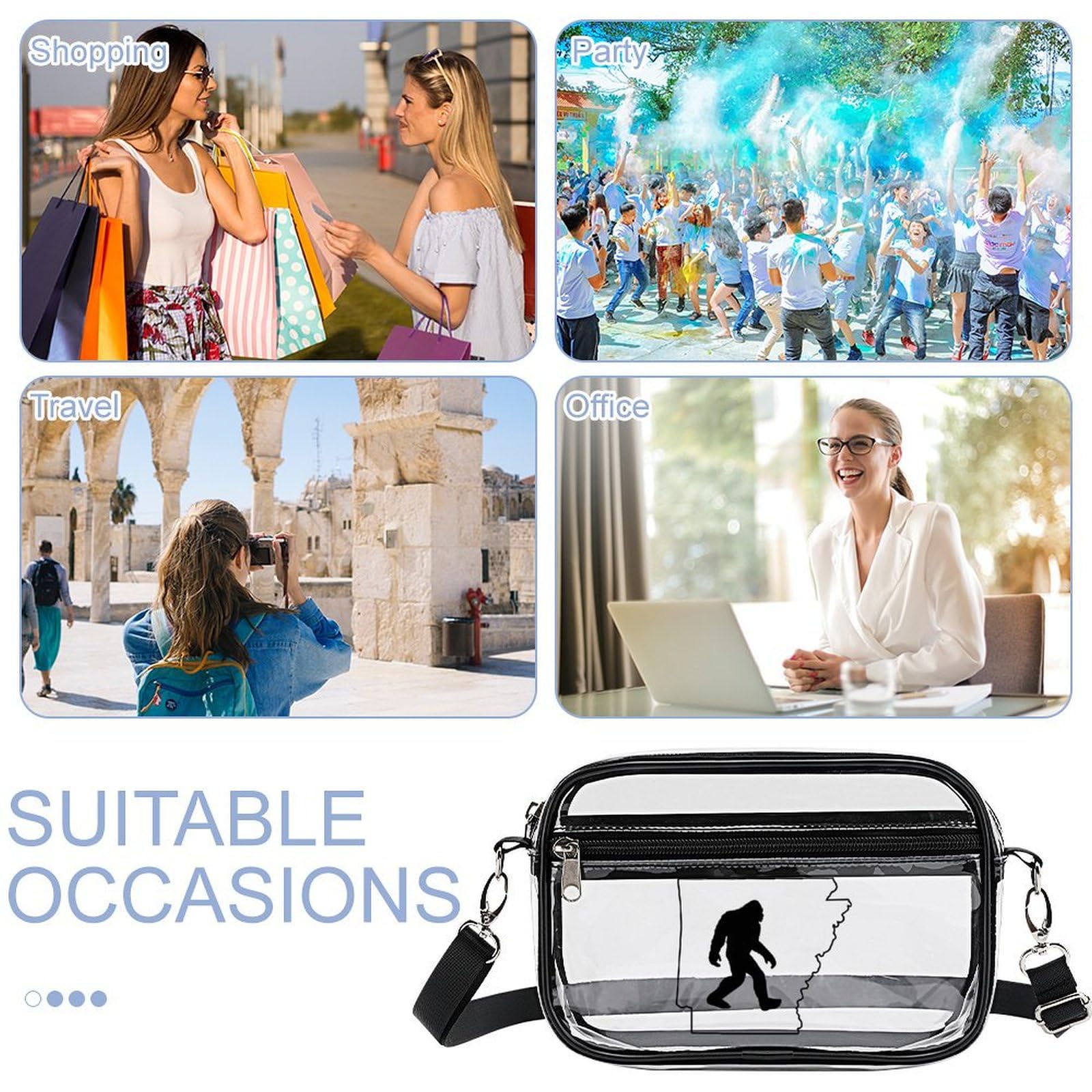 Arkansas State Bigfoot Clear Crossbody Bag - Fashionable Stadium Approved Shoulder Purse for Concerts, Sports Events & Festivals - Perfect for Music Festivals, Football Games & Outdoor Adventures