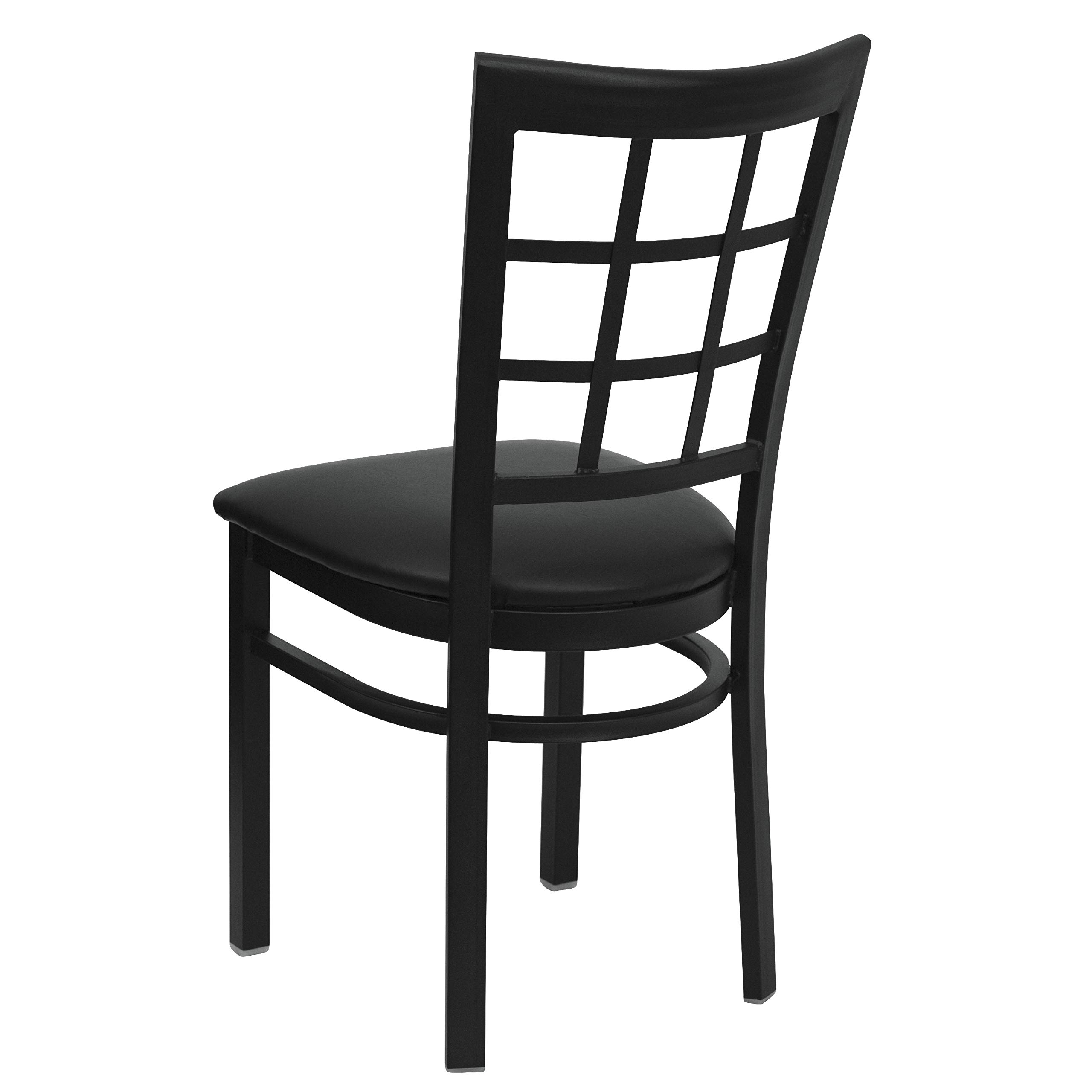 Black Window Back Metal Restaurant Chair - Heavy Duty Vinyl Seat for Cafes, Diners & Commercial Use