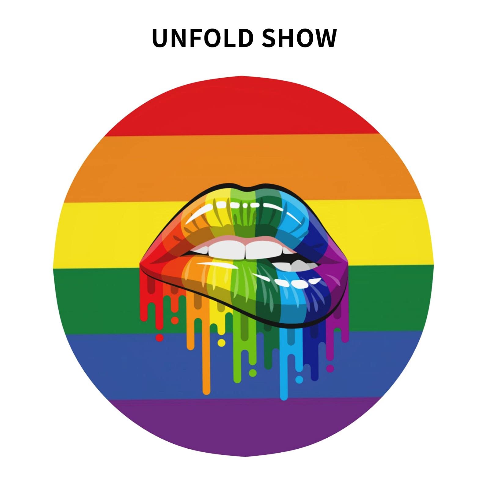 FREEHOTU LGBT Gay Pride Flag & Lips Round Tablecloth - Thickened Washable Table Cover for Kitchen, Dining, Party Decor - 60 Inch - Perfect for Pride Events, Home Decor & Themed Celebrations