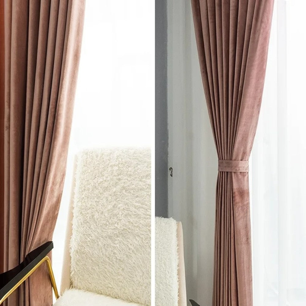 Luxury Plain Dutch Velvet Curtains - Peach Pink Salmon Color - Elegant Window Treatments for Living Room & Bedroom