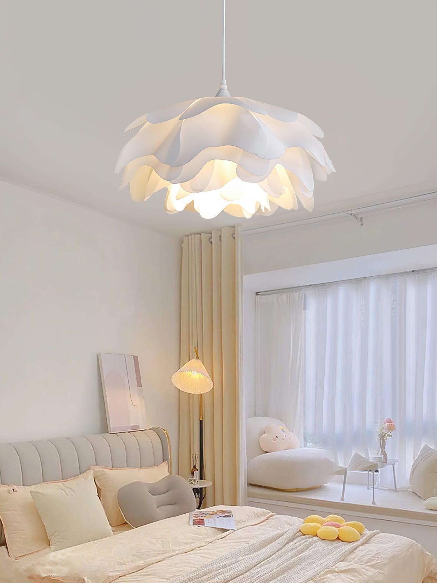 Elegant White Flower Shaped Pendant Light - Modern Floral Ceiling Lamp for Living Room, Bedroom & Dining Room Decor