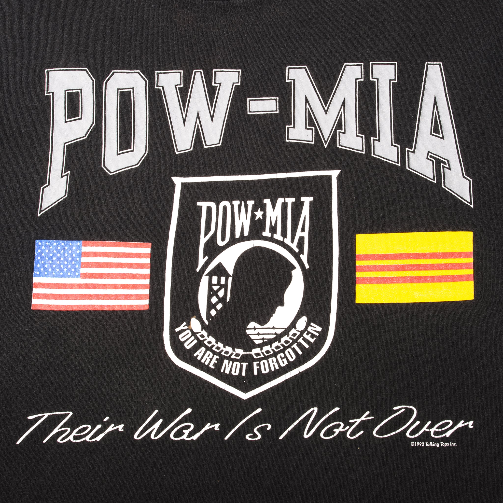 Vintage POW MIA Graphic T-Shirt 1992 - XL Size, 100% Cotton, Made in USA - Military Apparel & Patriotic Casual Wear