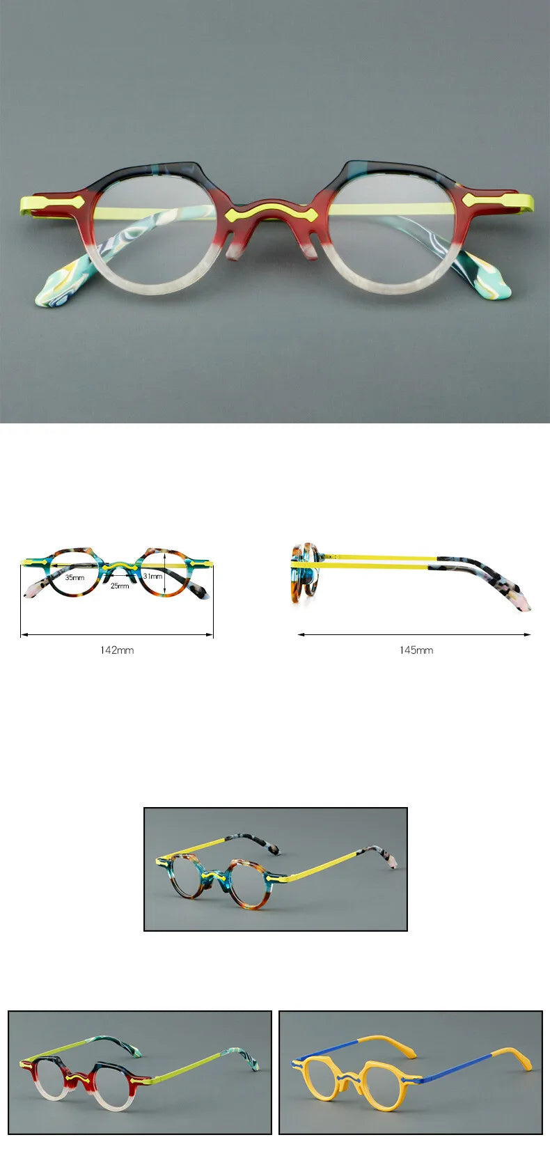 CCspace Women's Full Rim Irregular Round Acetate Eyeglasses Frame 302177 - Trendy Retro Glasses for Women, Fashionable Eyewear for Work, Reading & Daily Use