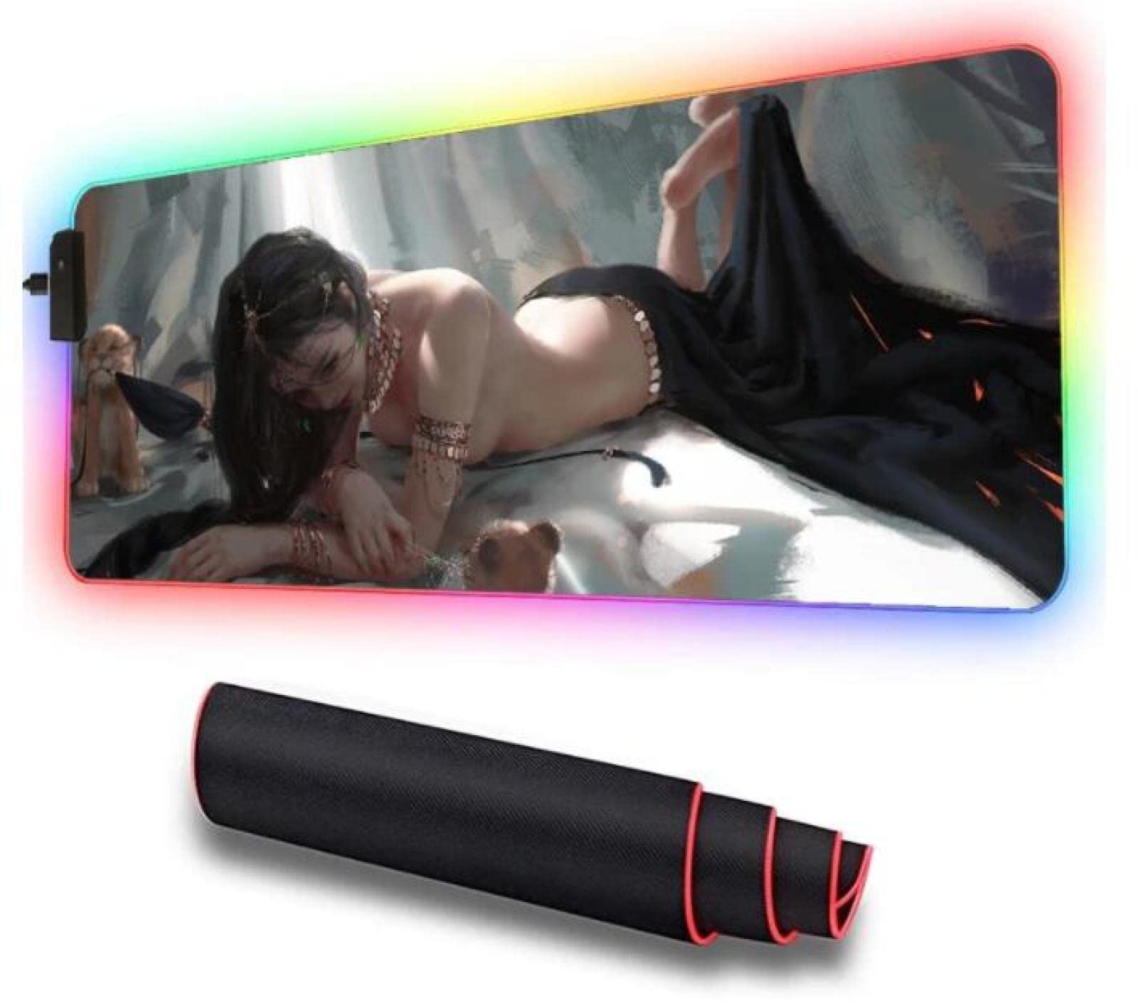 RGB Anime Ghost Blade Gaming Mouse Pad - Large LED Illuminated USB Mouse Mat (100x50cm) for PC Gamers | Perfect for Esports, Streaming & Office Work