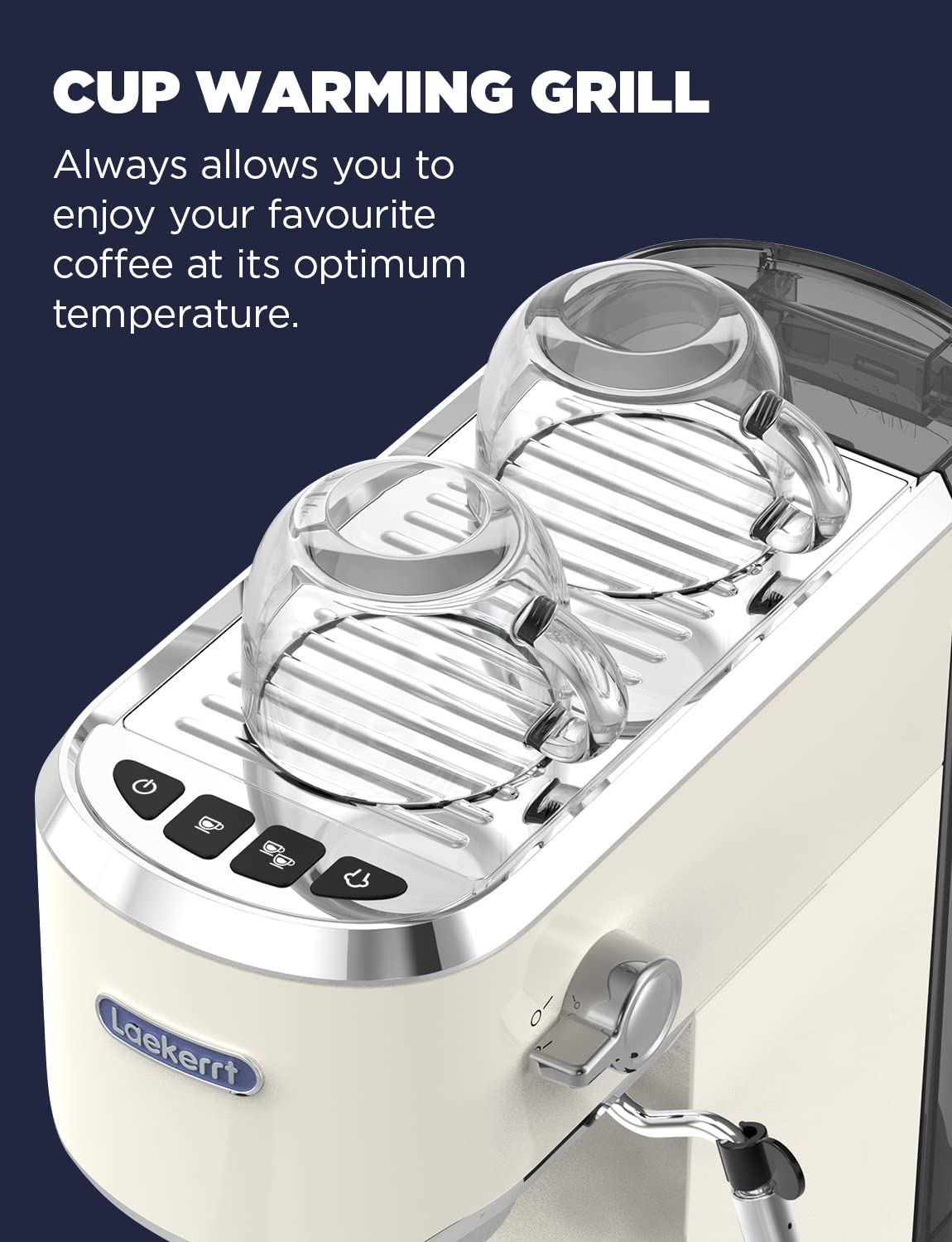 Laekerrt 20 Bar Espresso Coffee Machine with Milk Frother - Compact CMEP02 for Latte & Cappuccino - Stainless Steel & Pearl White - Perfect for Home Baristas & Coffee Lovers (Ideal for Small Kitchens, Offices & Gifts)