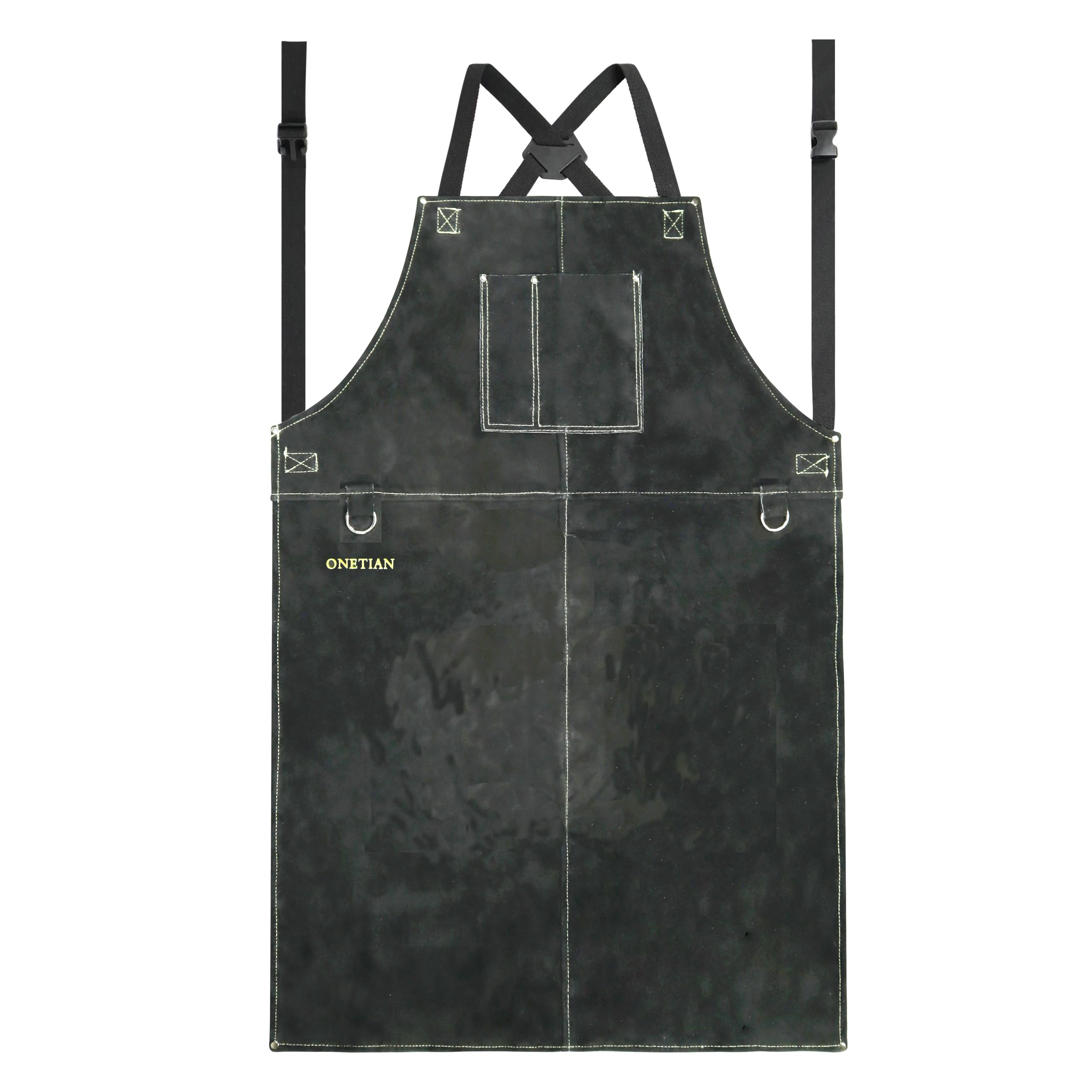 Heavy-Duty Black Leather Welding Apron - Heat & Flame Resistant for Metalworking