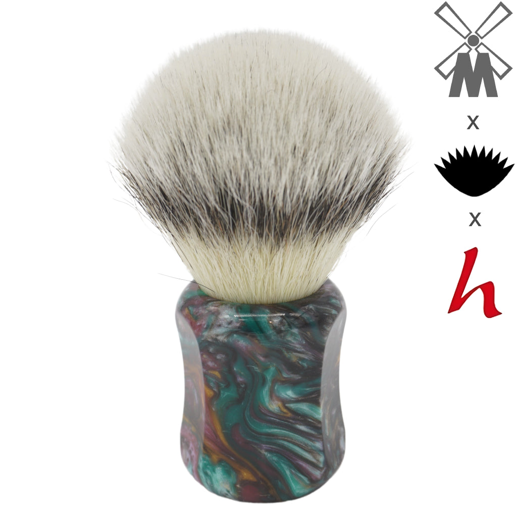 Premium 25mm Mühle STF XLarge Shaving Brush with AP Shave Co. Dark Abalone Resin Handle #173 - Handcrafted by Shavemac for Luxury Wet Shaving & Grooming Rituals