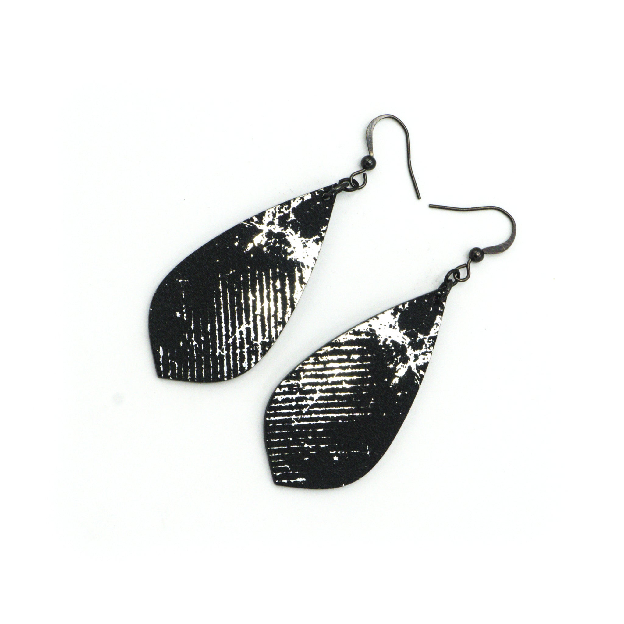 Gem Point [26R] Acrylic Earrings - Brushed Silver & Black | Stylish & Lightweight for Everyday Wear, Parties & Gifts