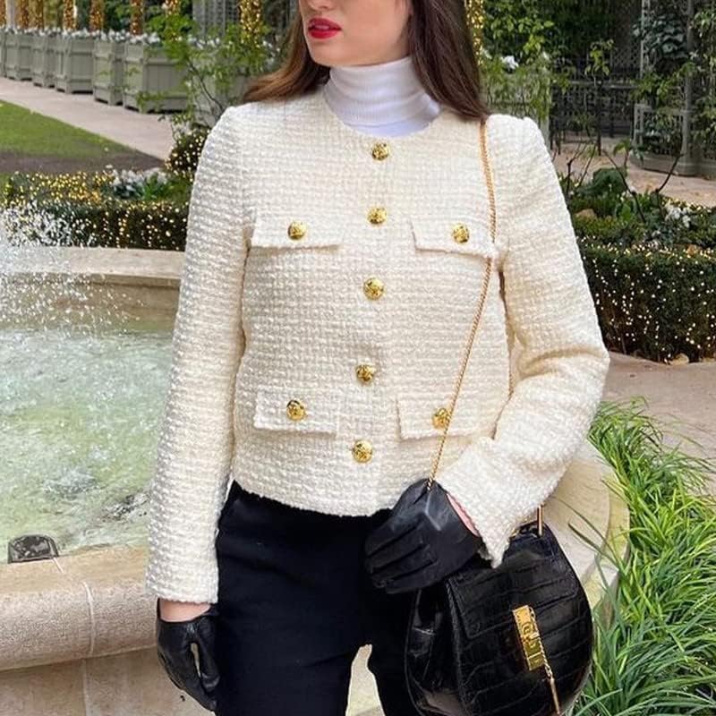 Women's Cropped Tweed Blazer Jacket - 2025 Fall Winter Business Casual Suit Coat with Long Sleeves | Perfect for Office Work, Business Meetings & Smart Casual Outfits