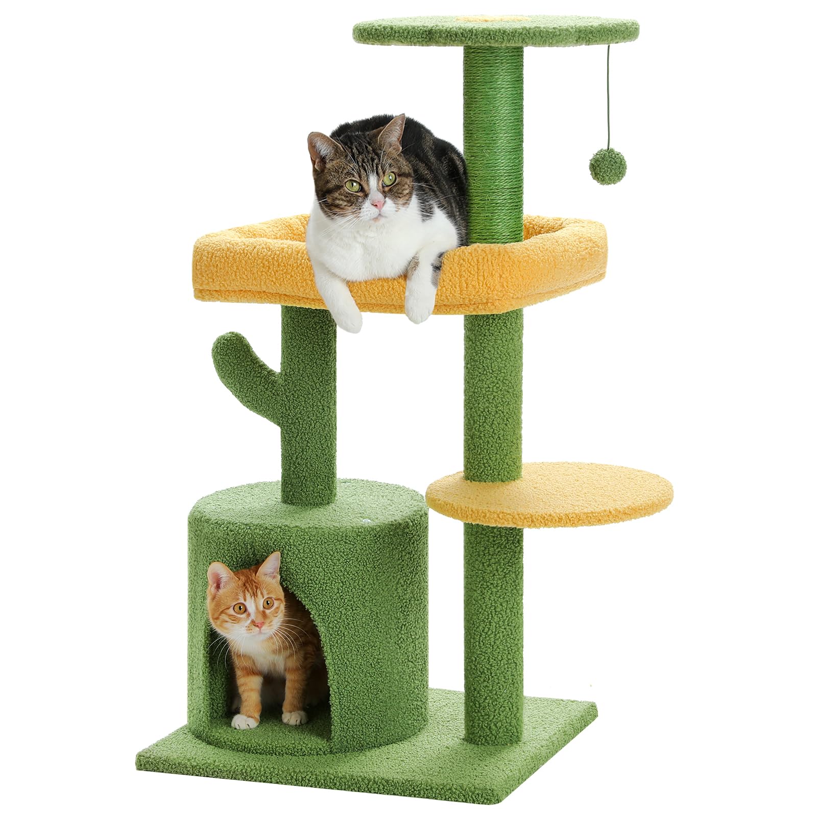 Made4Pets 36.5 Inch Multi-Level Cactus Cat Tree with Scratching Posts & Plush Perch - Indoor Cat Tower with Private Condo for Kittens & Small Cats - Perfect for Play, Rest & Scratching in Home or Office