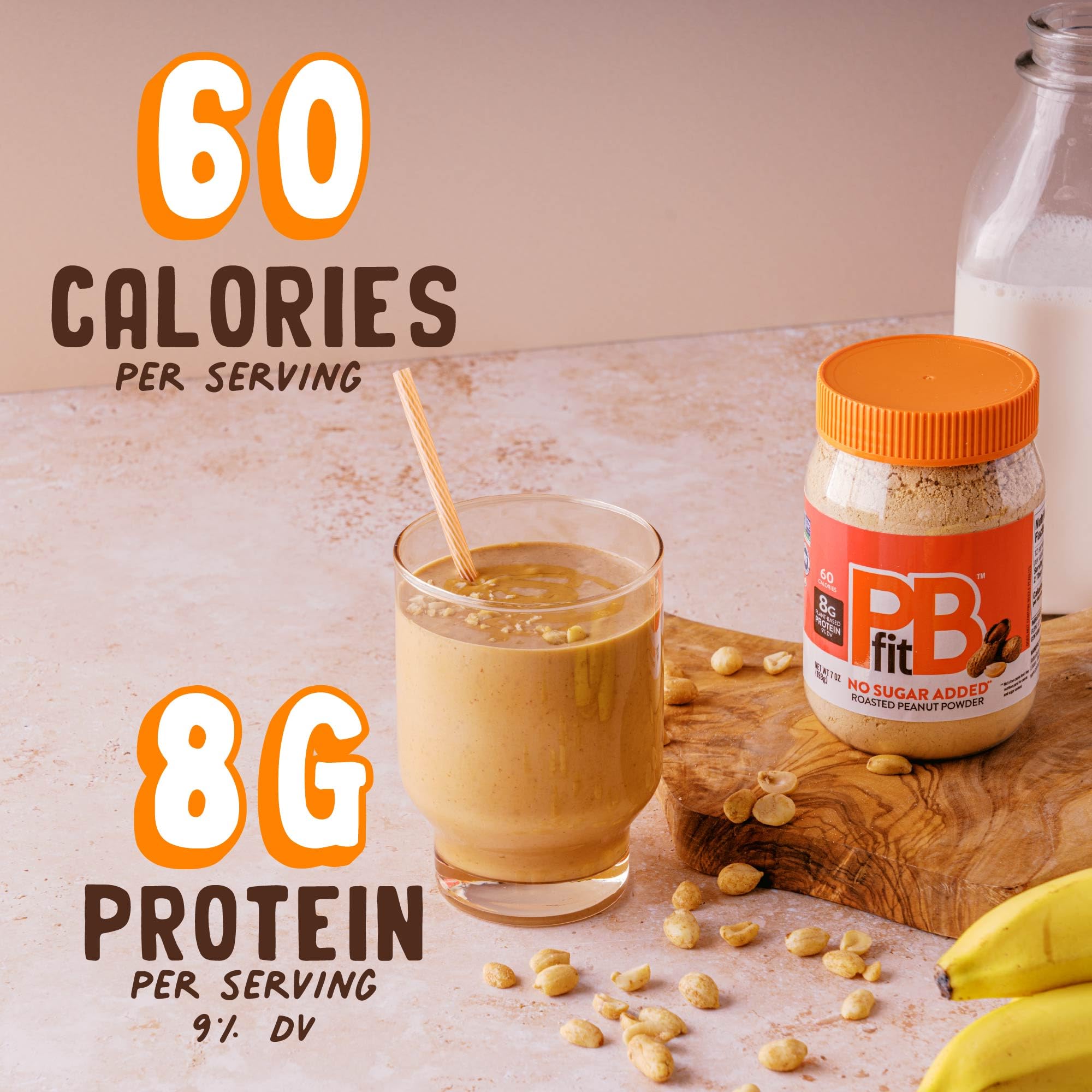 PBfit 7oz No Sugar Added Peanut Butter Powder - Powdered Peanut Spread from Real Roasted Peanuts, 8g Protein, Keto & Vegan Friendly, Sweetened with Erythritol & Monk Fruit (Pack of 1) - Perfect for Smoothies, Baking & Low-Carb Recipes