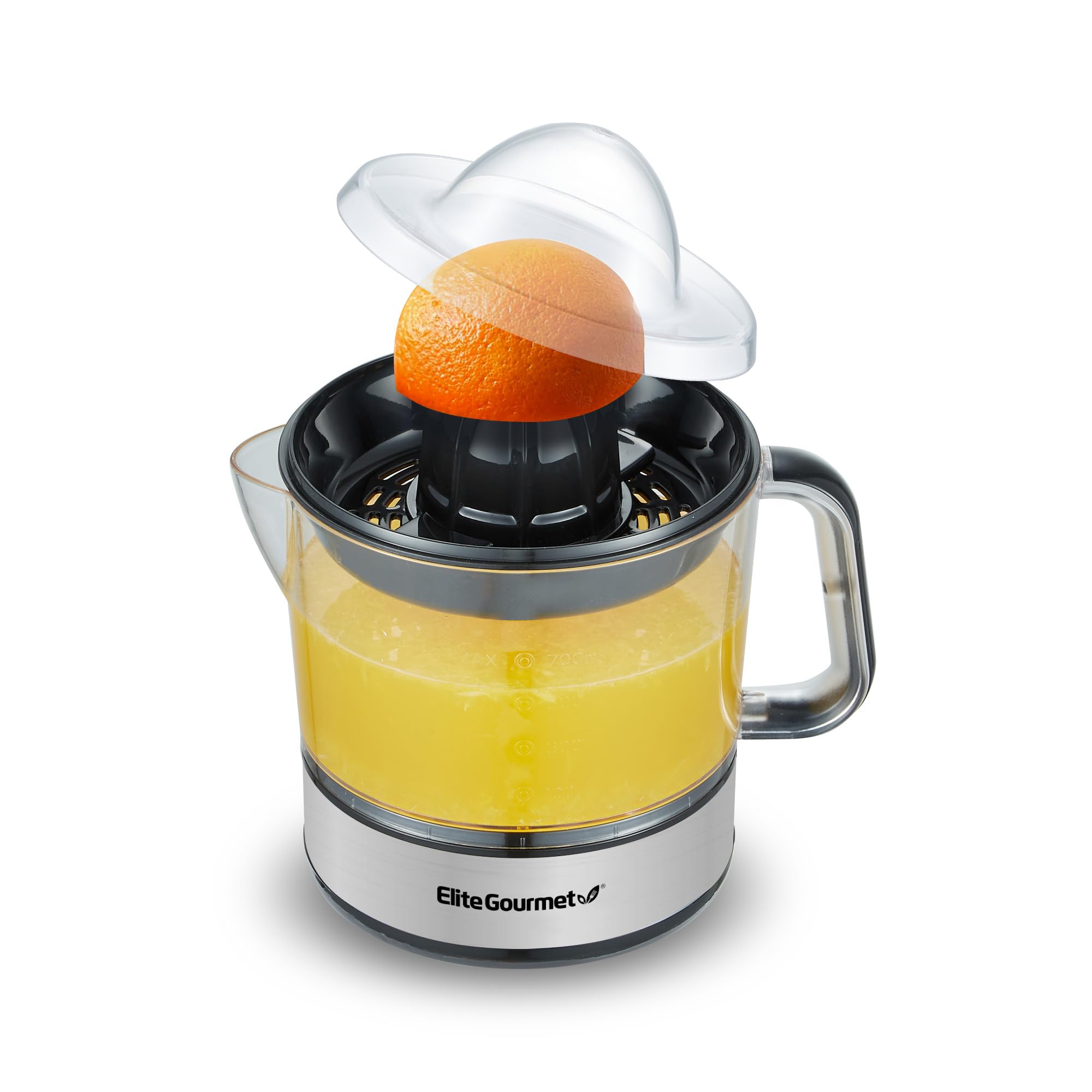BPA-Free Electric Citrus Juicer - Elite Gourmet ETS623 Compact Juicer for Oranges, Lemons, Limes & Grapefruits with Pulp Control & Easy Pour Spout, 24oz Capacity, Black/Stainless Steel - Perfect for Breakfast, Fresh Juice Bars & Healthy Home Cooking
