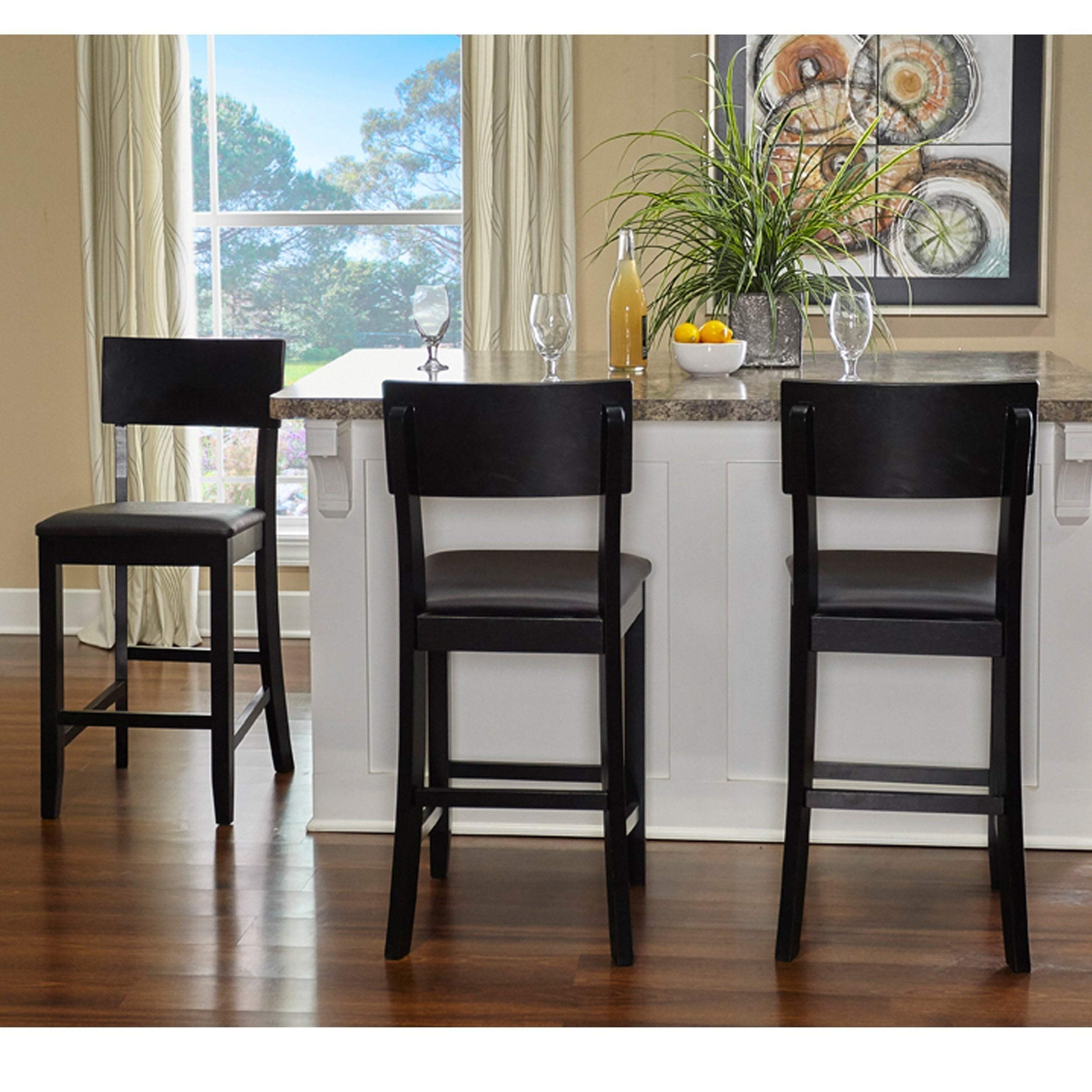 Modern Black Counter Stool - Contemporary Rubberwood Bar Stool for Kitchen Island, Breakfast Nook & Home Bar - Adjustable Height Dining Stool
