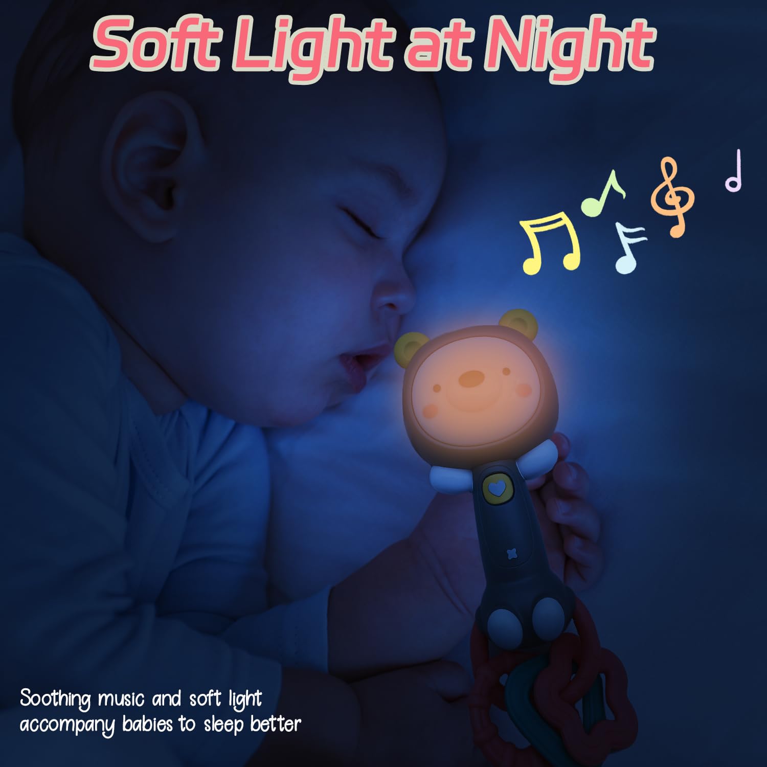 **Baby Music Rattle & Teething Toy for Infants 6-18 Months - Light-Up Chew Sensory Toy for Boys & Girls - Perfect Baby Shower Gift (Grizzlies) - Great for Soothing, Playtime & Early Development**