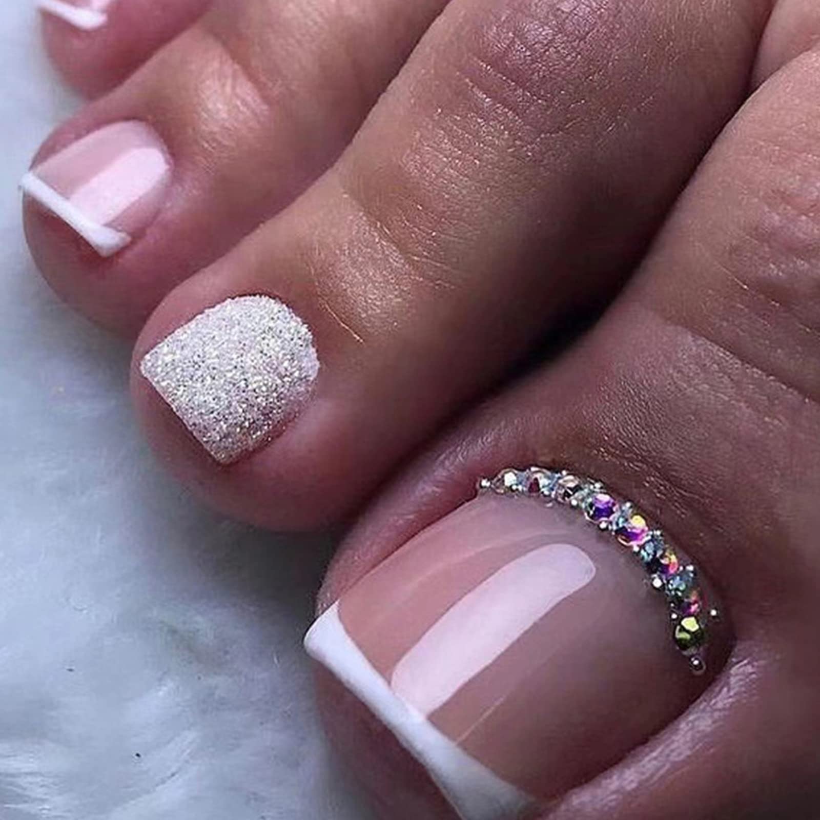 11 Pairs Glitter Press on Toenails - Easy Fake Nails for Women - Perfect for Parties, Weddings, Vacations & Everyday Wear