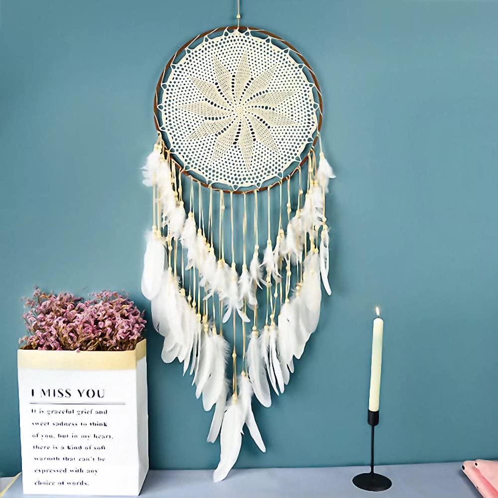 Large Handmade Macrame Dream Catchers with Feathers - 16 x 46 Inch Boho Wall Hanging Decor for Bedroom, Wedding, Nursery & Home Decoration | Perfect for Bohemian Style Rooms, Baby Showers & Spiritual Spaces