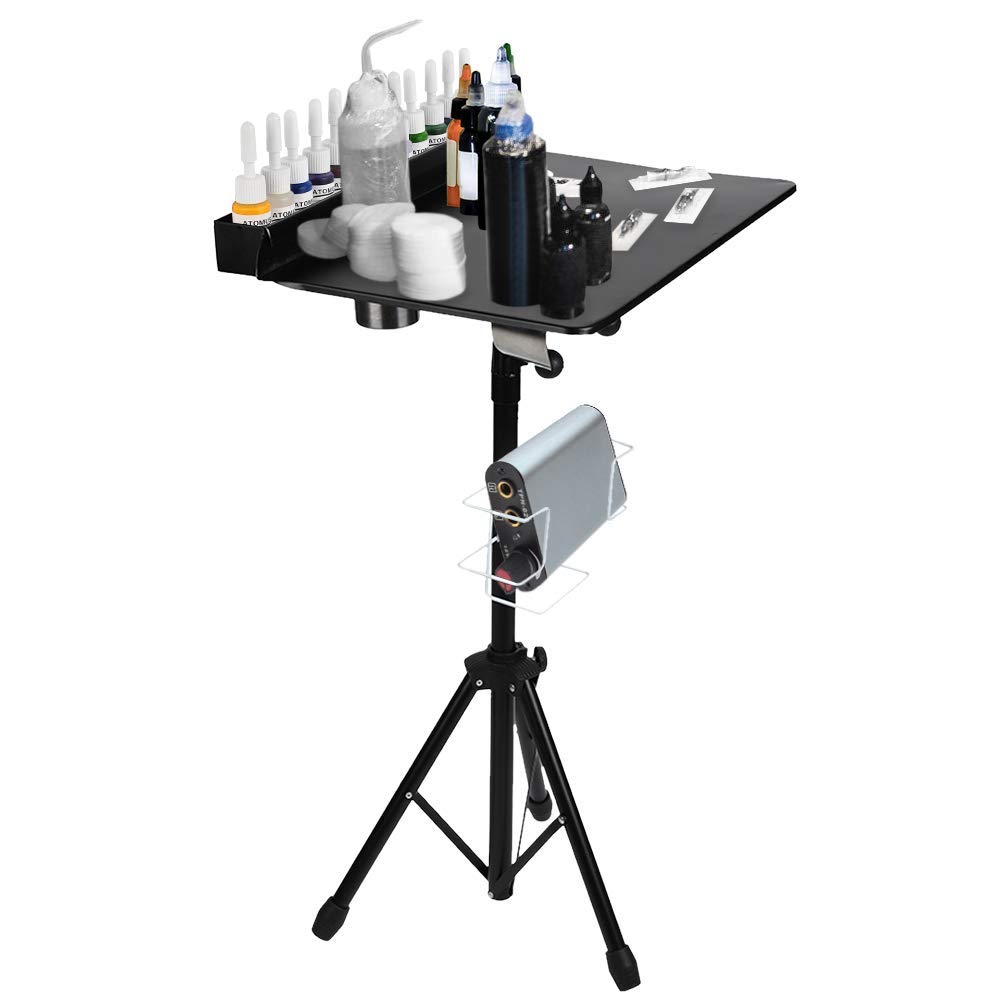 Portable Collapsible Tattoo Workstation with Adjustable Height - Detachable Mobile Tray Table Desk with Water Paper & Towel Holder - Perfect for Tattoo Artists & Supply Equipment - Ideal for Studio, Travel & Professional Tattooing Sessions