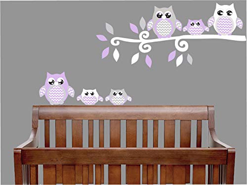 Purple and Grey Owl Wall Decals