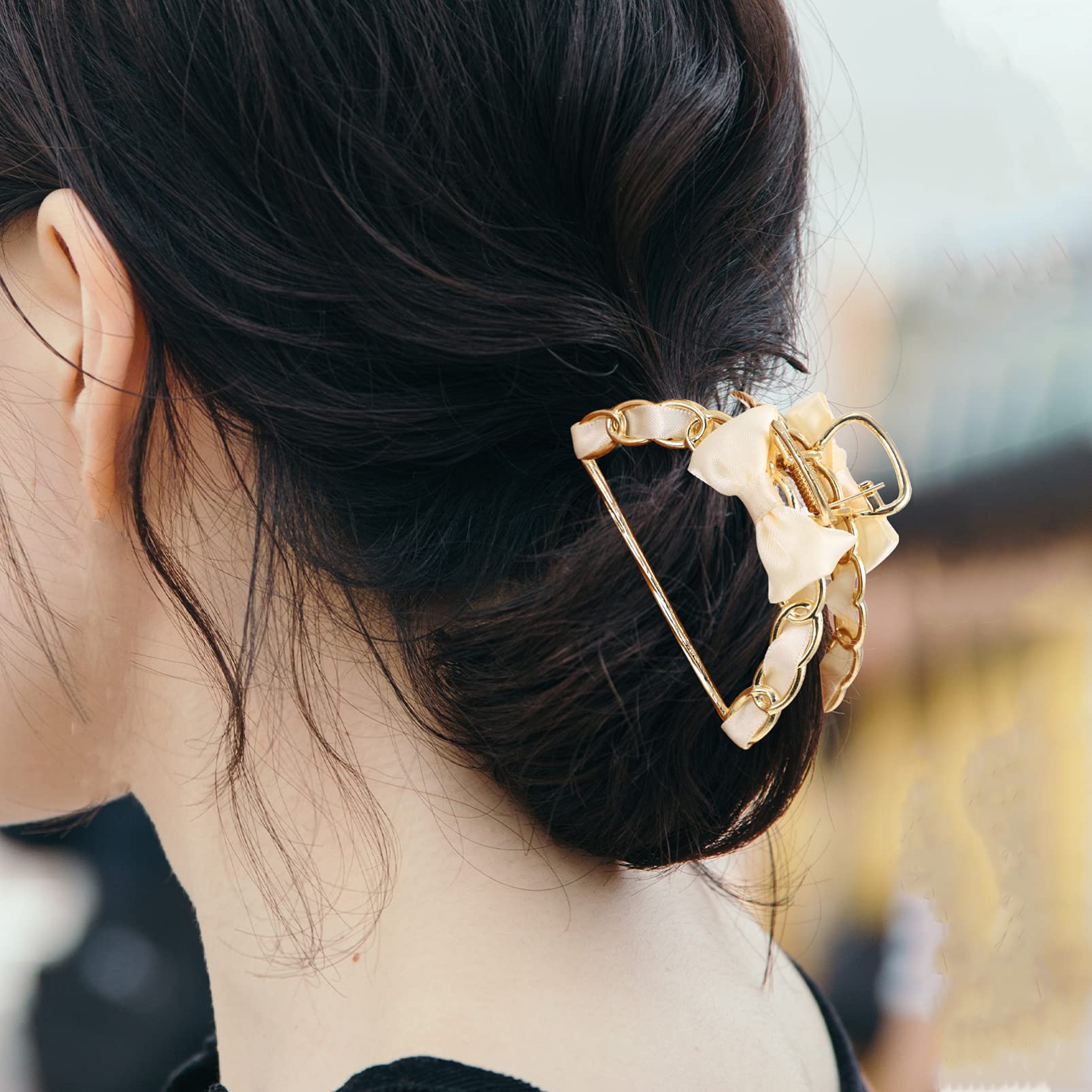 Lurrose Metal Hair Claw Clips - Non-Slip Bowknot Jaw Clips for Women & Girls | Retro Silk Hair Barrettes & Fancy Hair Clamps | Perfect for Updos, Ponytails & Everyday Styling
