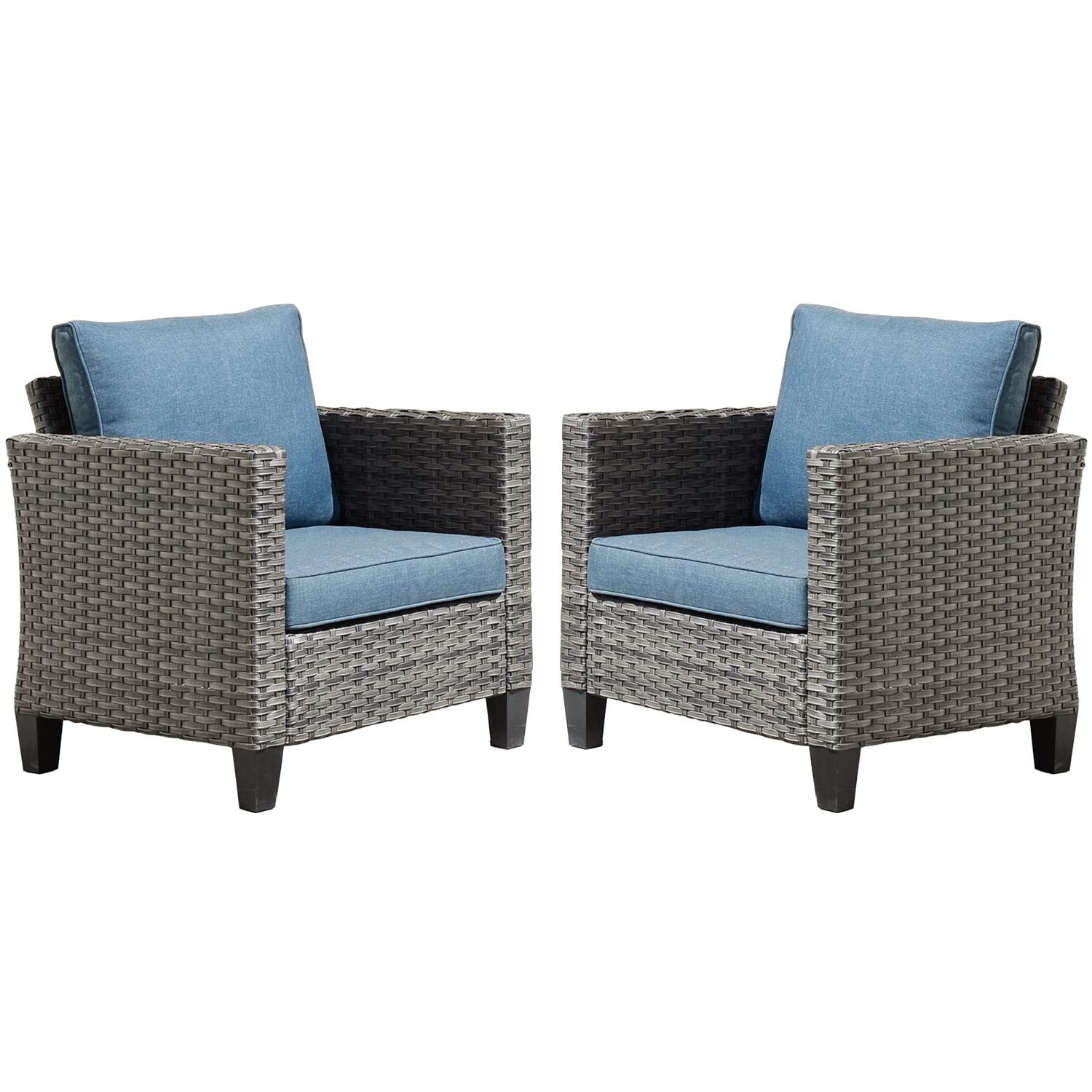 2-Piece Patio Chairs Set - Weather-Resistant Outdoor Dining Chairs with Deep Seating & Soft Cushions for Deck, Porch, Garden (Denim Blue) | Perfect for Backyard BBQs, Poolside Relaxation & Outdoor Entertaining