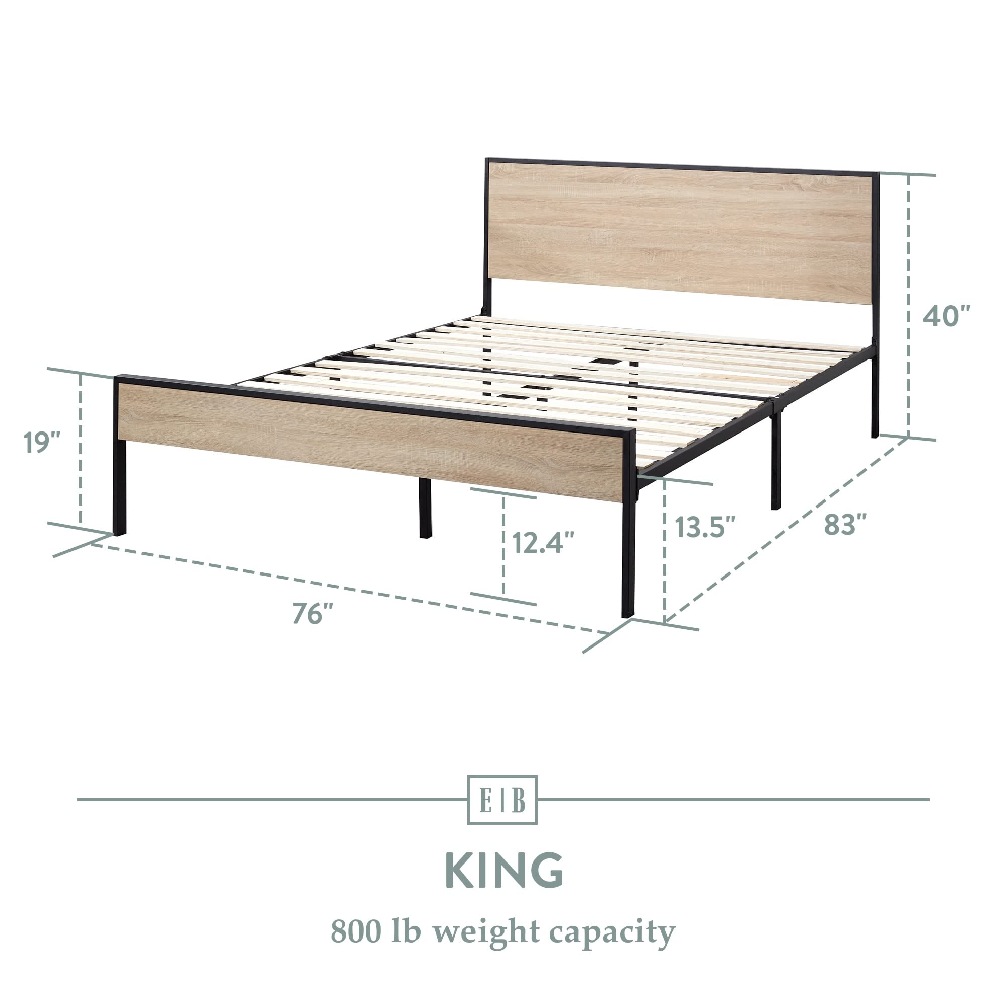Edenbrook King Size Metal Platform Bed Frame with Wood Headboard & Footboard - White Oak Finish - No Box Spring Needed - Perfect for Modern Bedrooms & Guest Rooms