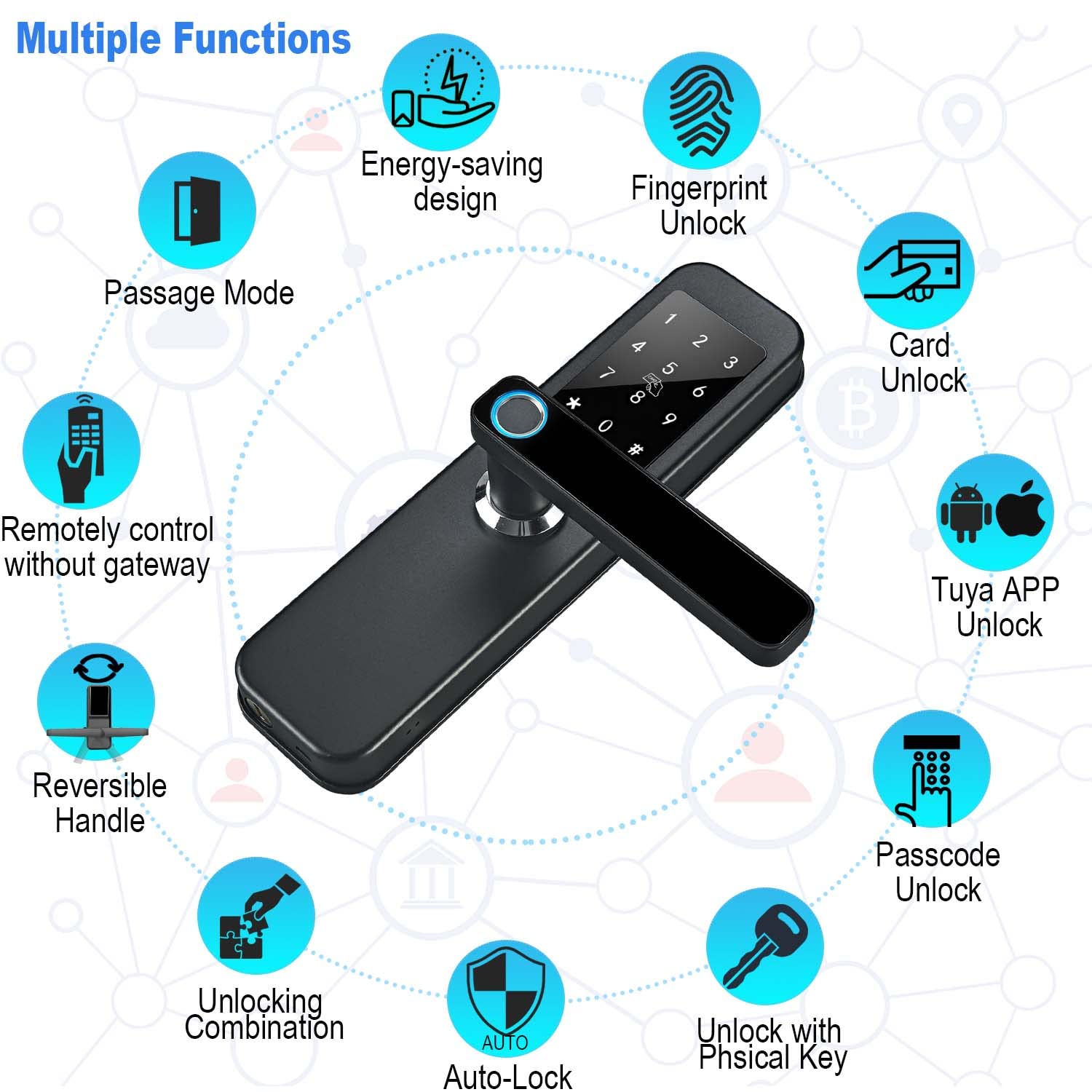 Smart Fingerprint Door Lock with Keyless Entry Keypad - Biometric Digital Door Lock with WiFi Remote Control & Auto-Locking for 35-85mm Wood Doors | Secure Home, Office & Apartment Entry