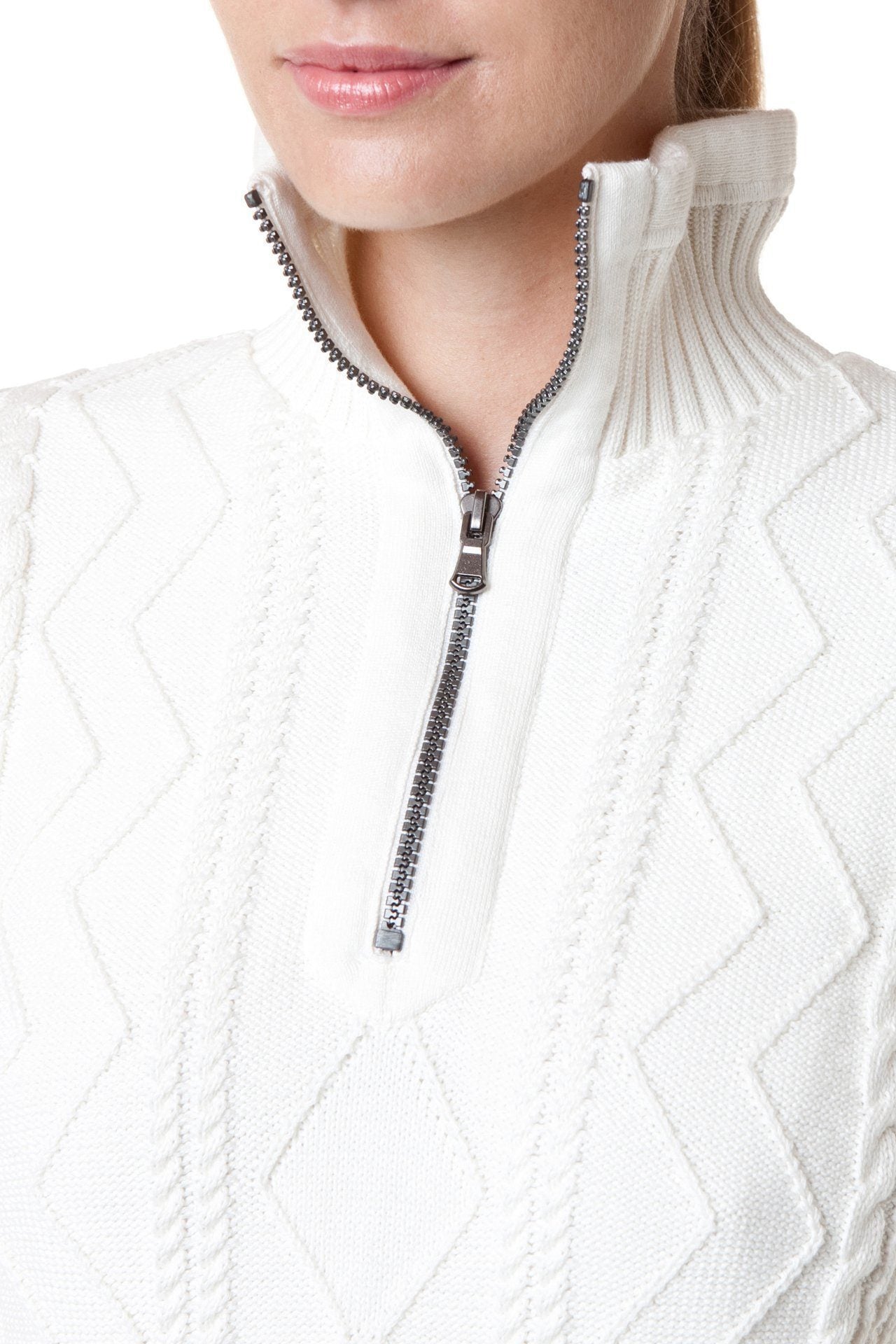 Annika Off White 1/4 Zip Pullover Sweater for Women - Cozy Casual Knit Top for Fall & Winter | Perfect for Office, Dates & Outdoor Activities