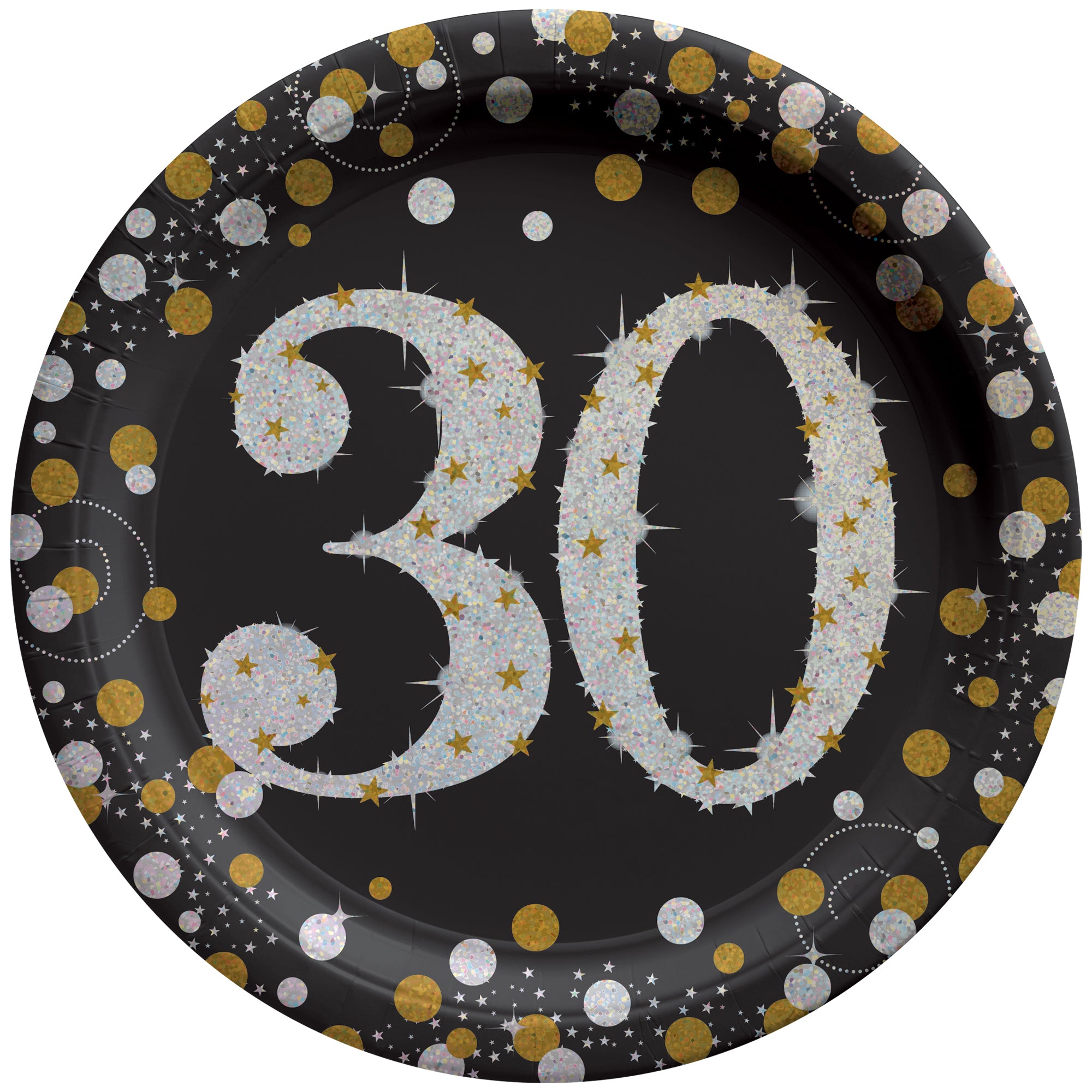 30th Birthday Sparkling Gold Round Disposable Paper Plates - 9 Inch Elegant Party Plates, Pack of 8 - Perfect for Anniversary Celebrations, Bridal Showers & Special Occasions