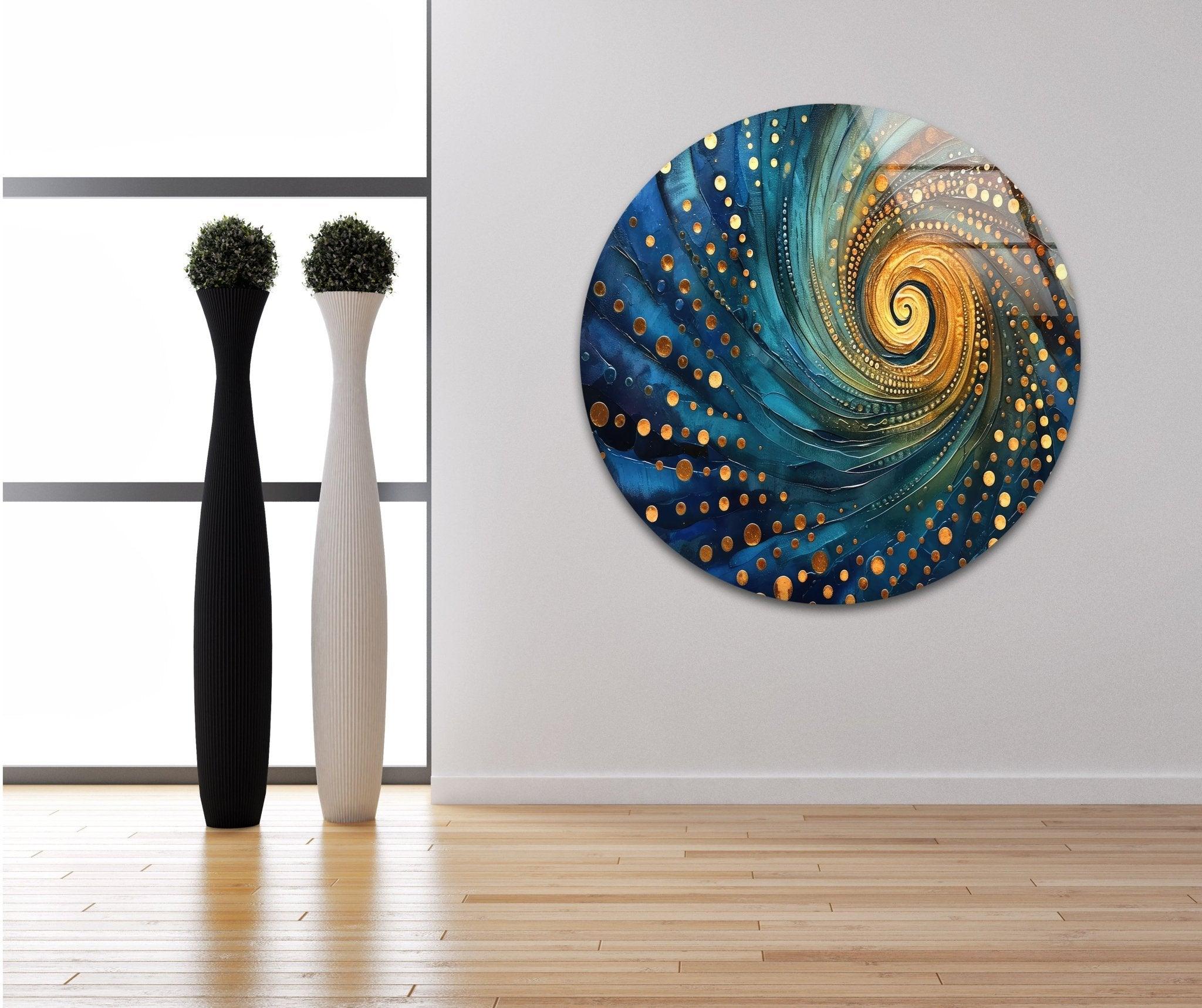 Abstract Spiral Fractal Glass Wall Art - Modern Home Decor for Living Room, Bedroom & Office - Handmade 3D Glass Sculpture for Unique Interior Design