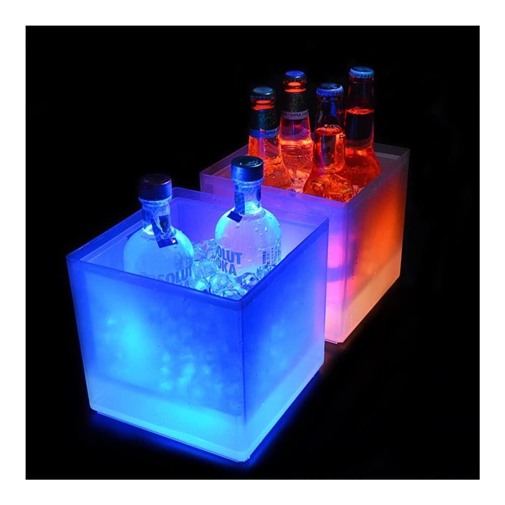 3.5L LED Color Changing Ice Bucket - Double Layer Square Ice Tray for Wine, Beer & Champagne - Party Bar Cooler with Colorful Lights for Home, Wedding & Outdoor Gatherings