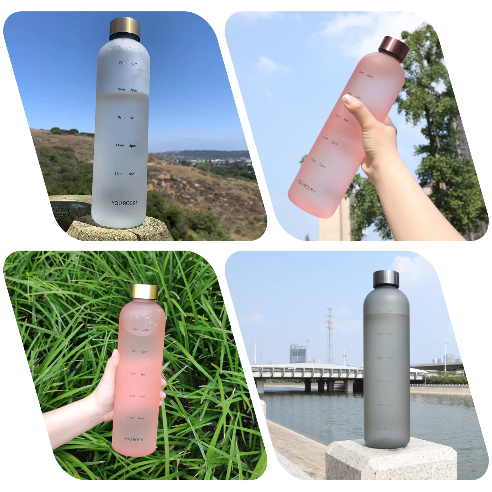 32oz Motivational Water Bottle with Time Marker - BPA Free for Gym, Workout & Travel (Pink)