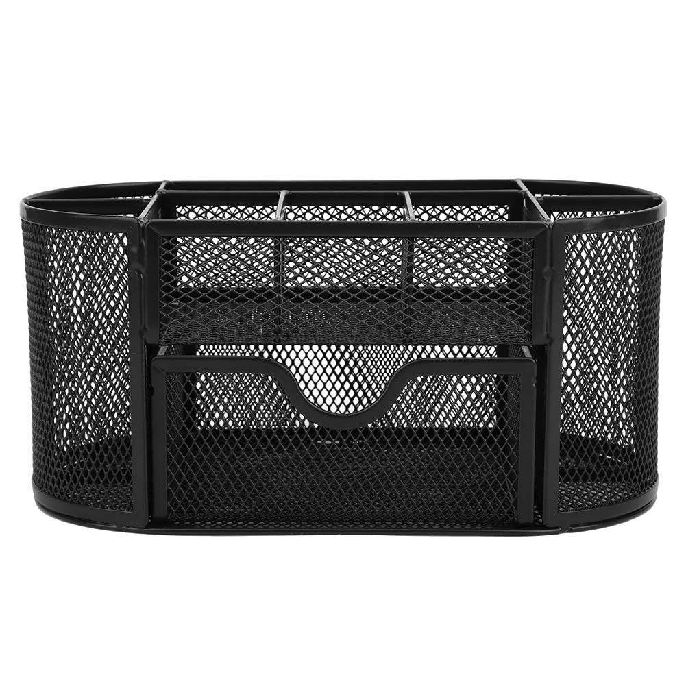 VADUMA 9-Compartment Mesh Pen Holder with Drawer - Black Desktop Pencil Organizer for School, Office & Home Supplies | Perfect for Desks, Study Rooms & Workspaces (8009 Black)